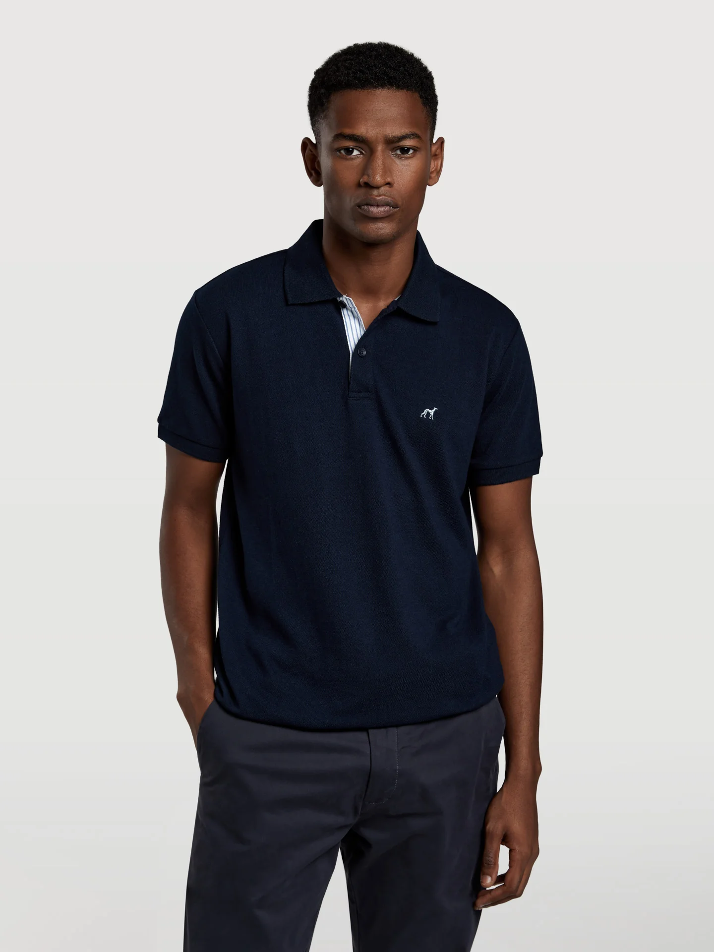 89 edition slim fit piqué polo shirt with striped fabric inside placket