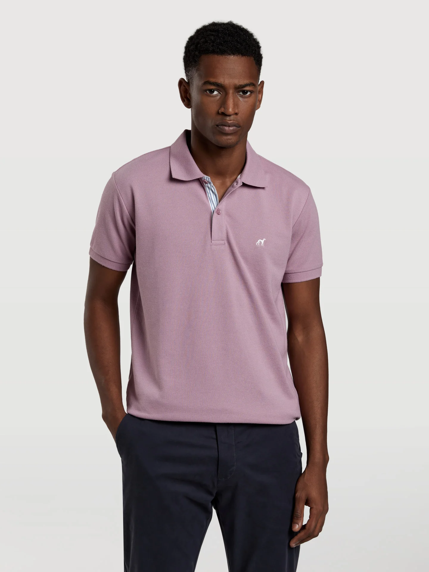 89 edition slim fit piqué polo shirt with striped fabric inside placket - Image 4