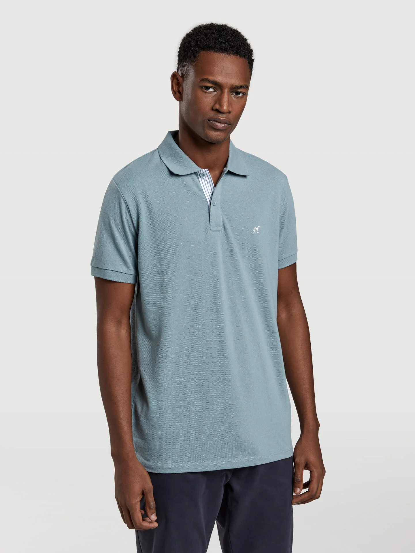 89 edition slim fit piqué polo shirt with striped fabric inside placket - Image 7