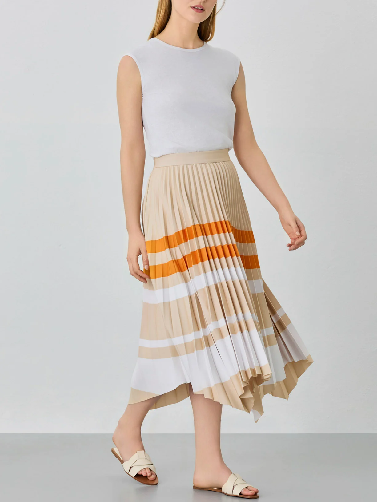 Asymmetric Pleated Skirt With Stripes - Image 2