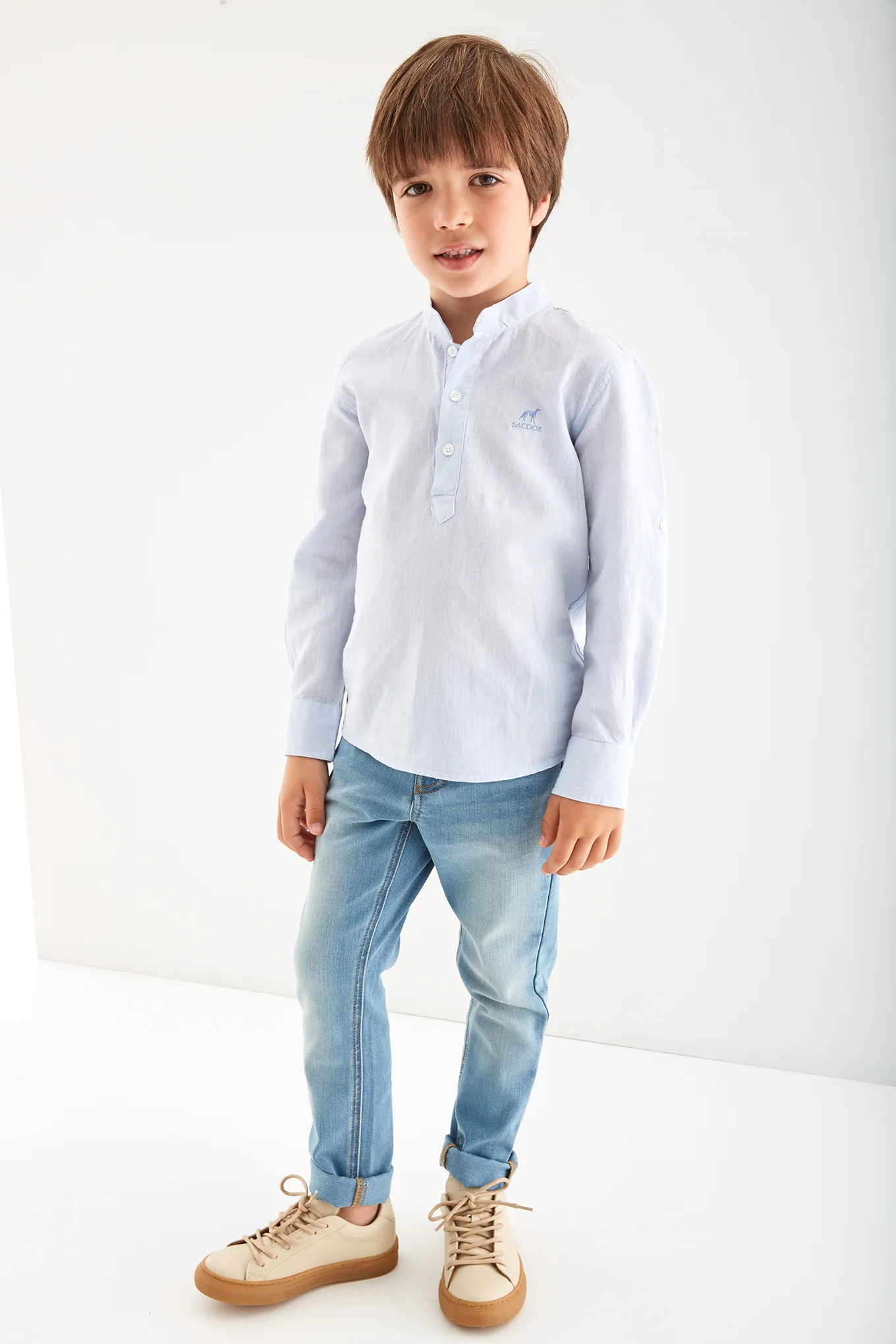 Boys'Mandarin Collar Linen Shirt