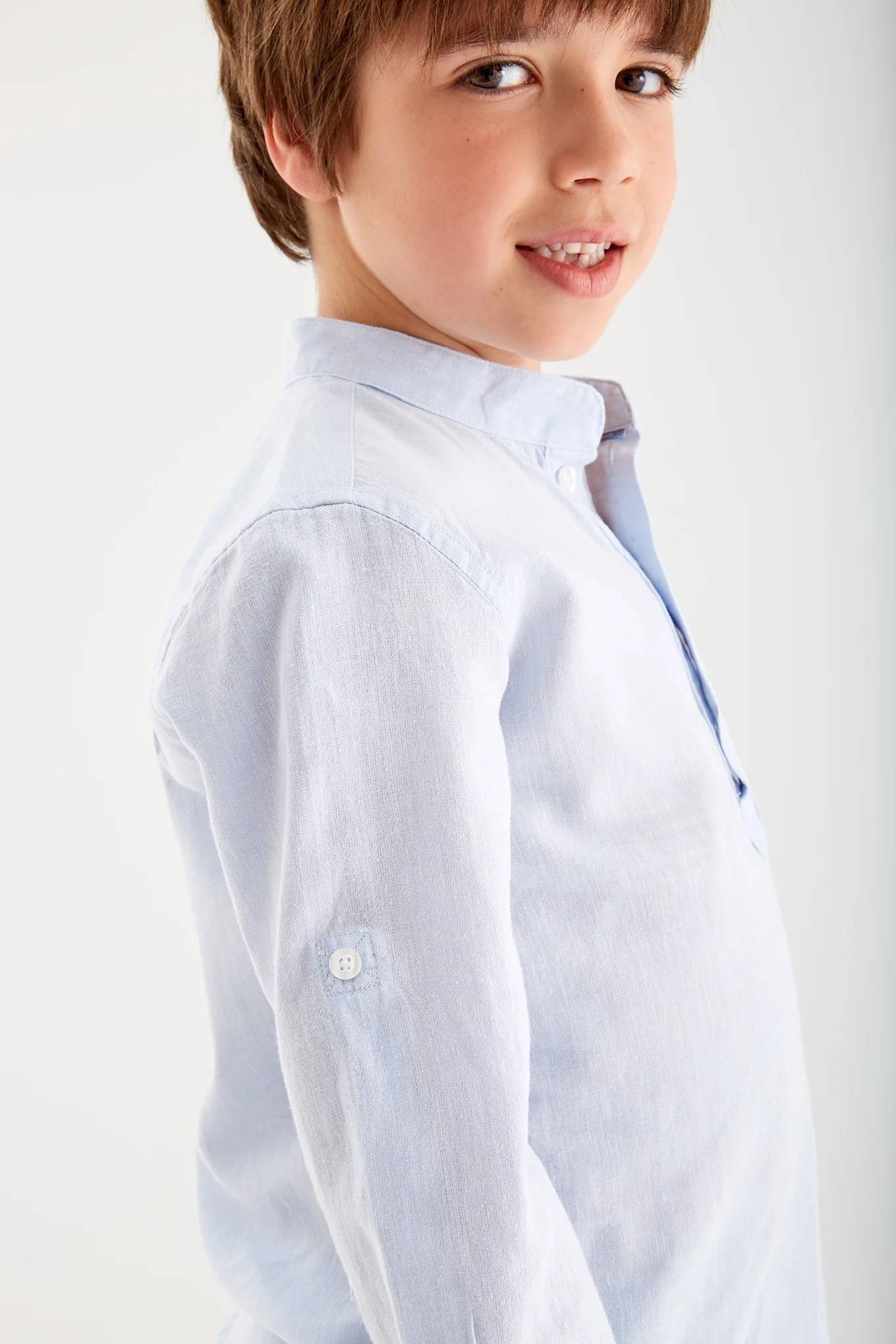 Boys'Mandarin Collar Linen Shirt - Image 3