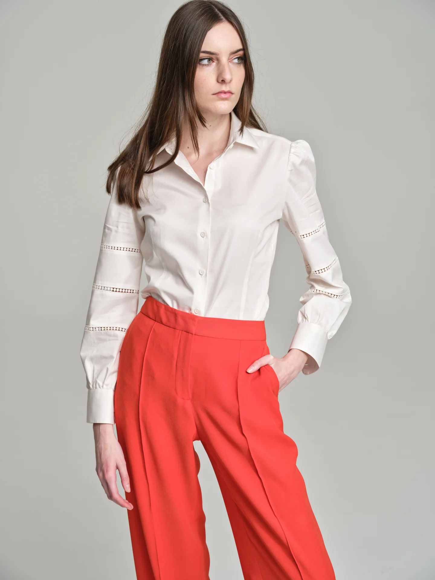Classic slim fit volume sleeves shirt with inserted detail - Image 3