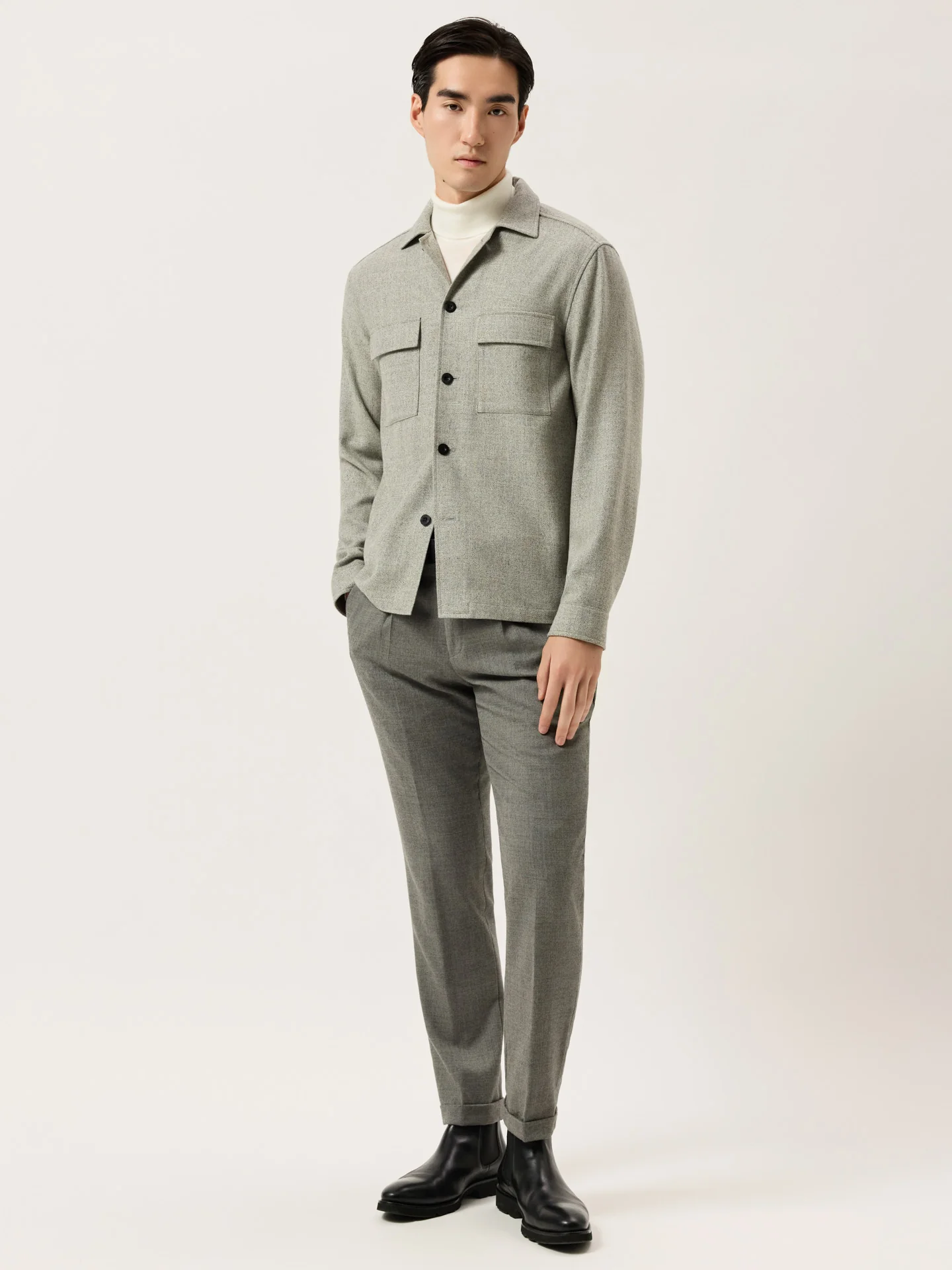 Comfort Wool Flannel Overshirt With Patch Pockets