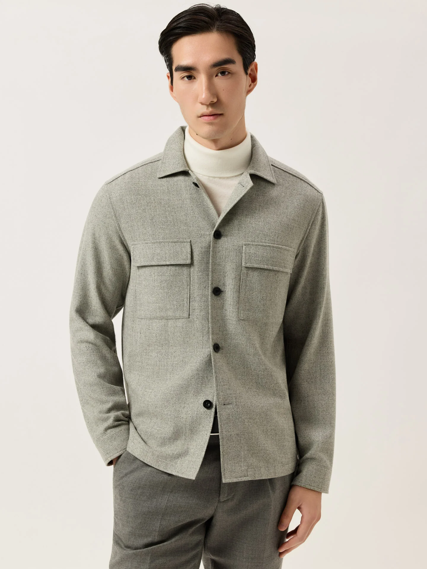 Comfort Wool Flannel Overshirt With Patch Pockets - Image 2