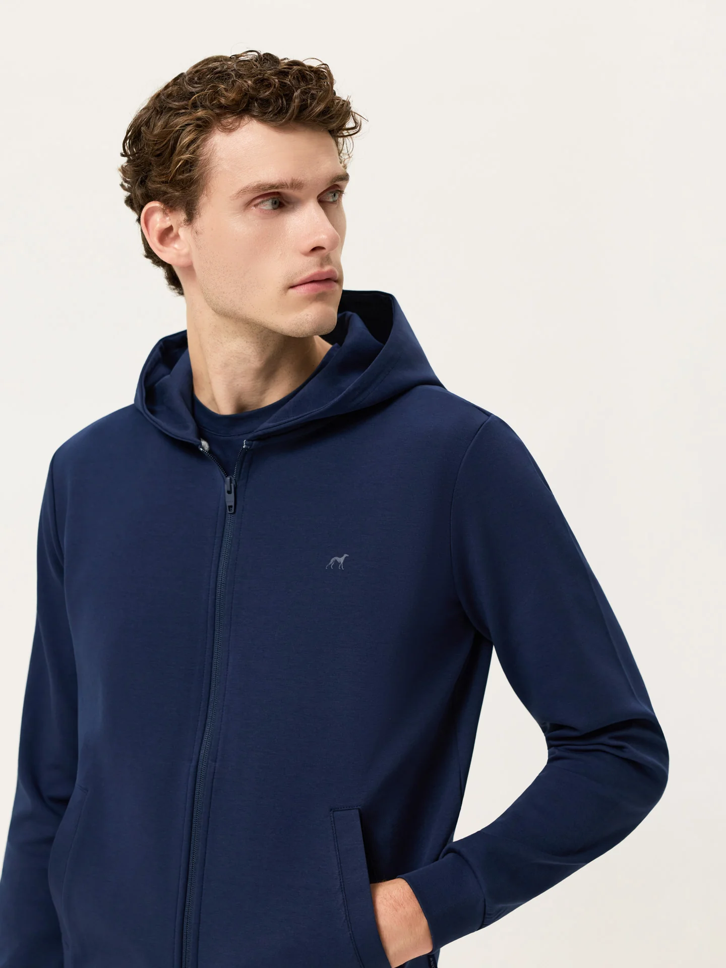 Cotton Fleece Zip Hoodie With Chest Logo Print - Image 3