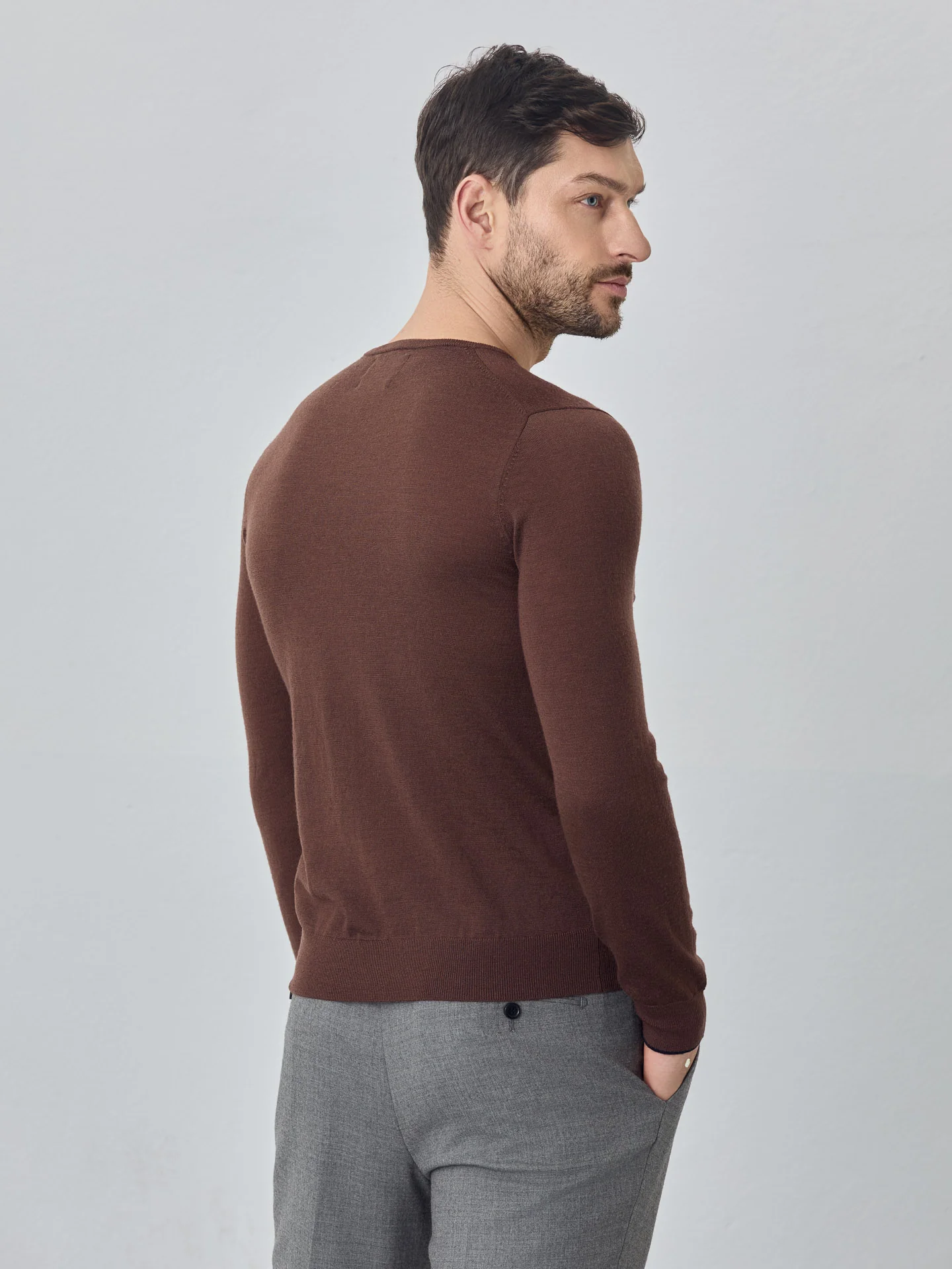 Crew Neck Sweater With Long Sleeves In Extra Fine Merino Wool - Image 6