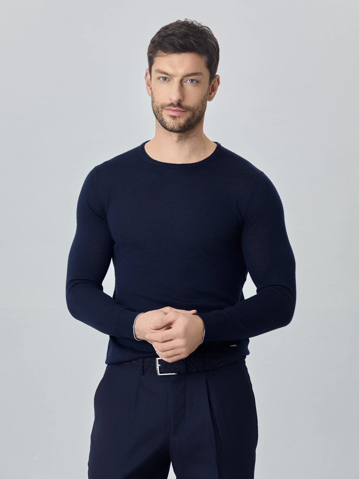 Crew Neck Sweater With Long Sleeves In Extra Fine Merino Wool - Image 7