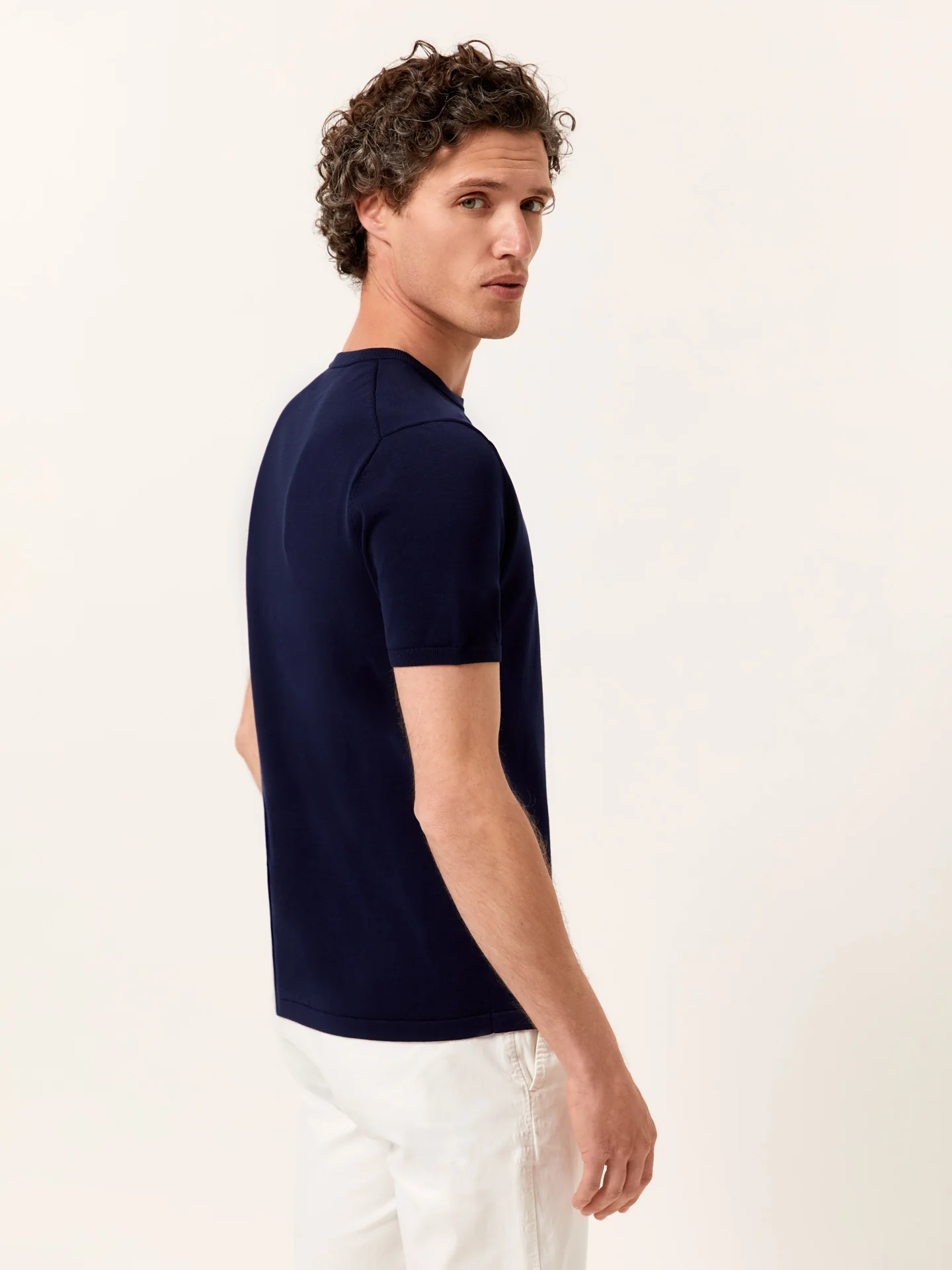 Crew Neck Sweater With Short Sleeves In Cotton and Silk Blend - Image 3
