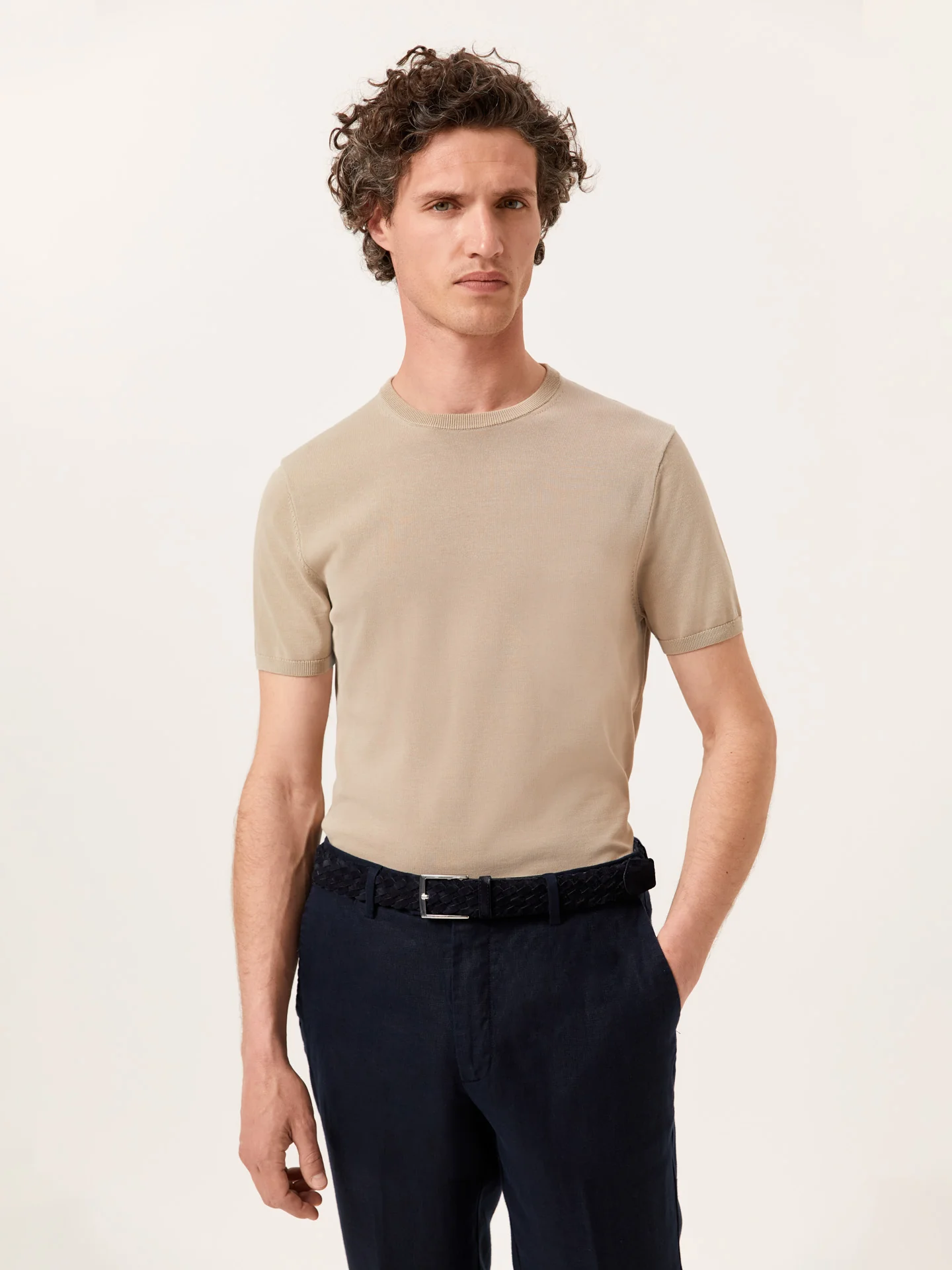 Crew Neck Sweater With Short Sleeves In Cotton and Silk Blend - Image 6