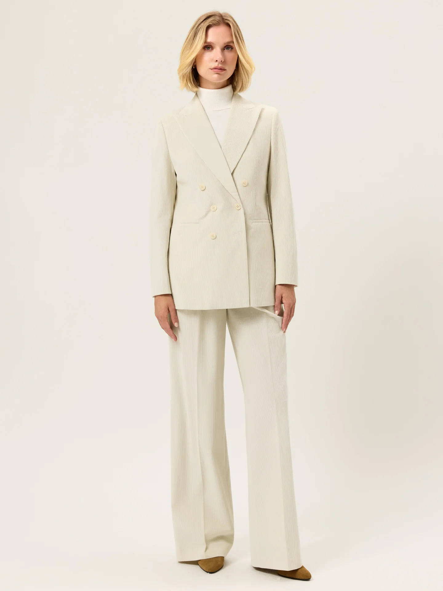 Double-Breasted Blazer In 100%Cotton Corduroy