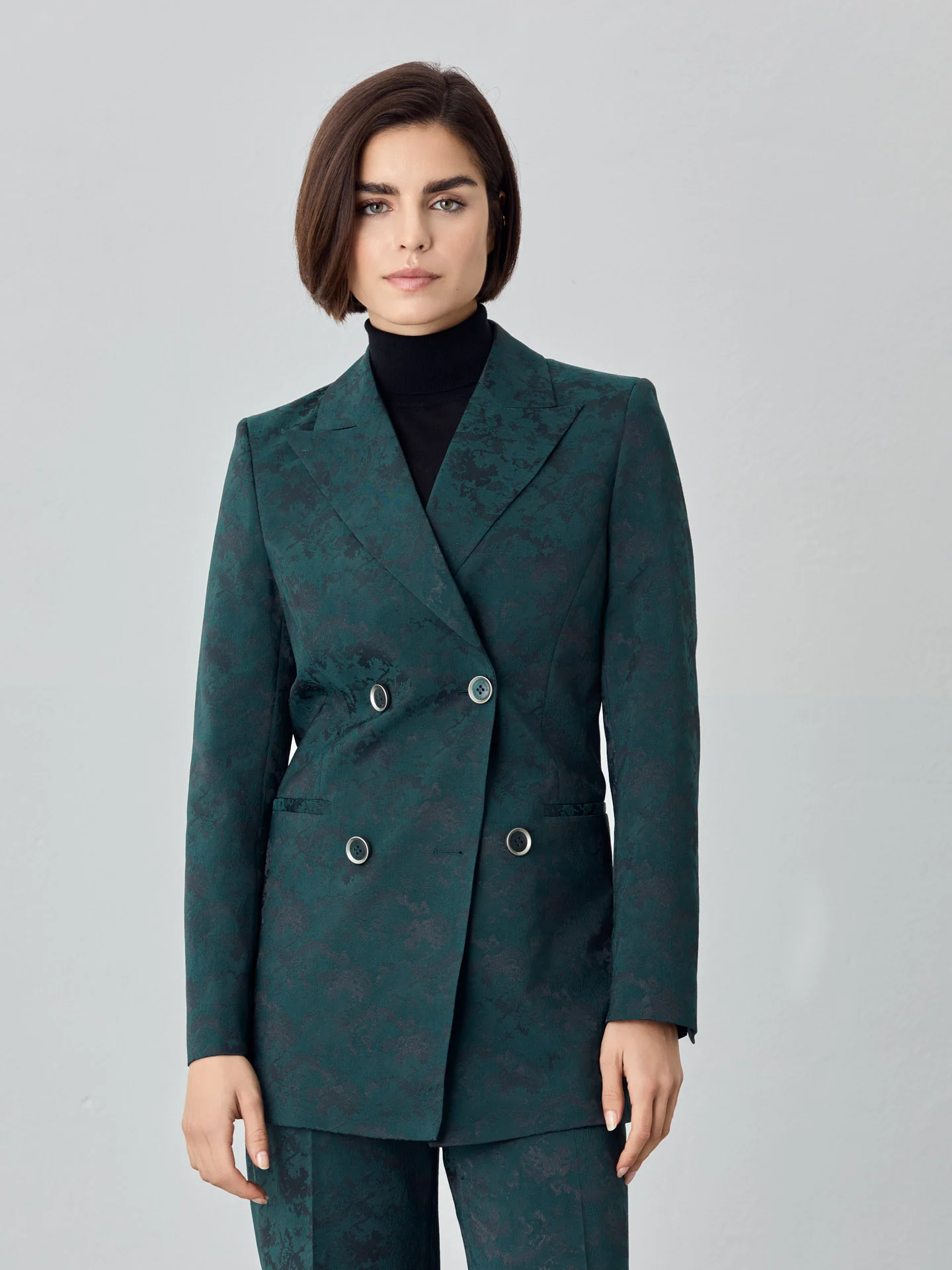 Double-Breasted Suit Blazer In Jacquard Fabric - Image 3