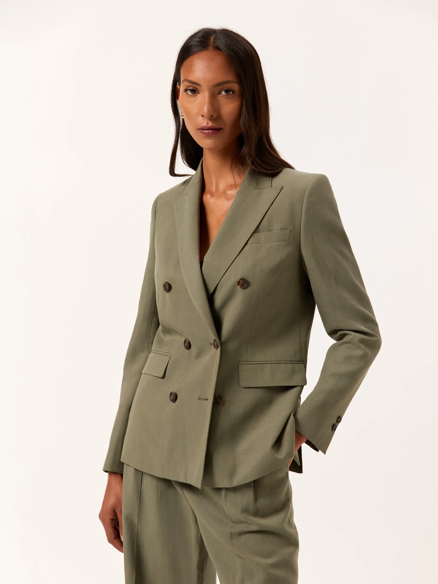 Double-Breasted Suit Blazer In Lyocell Linen & Cotton Blend