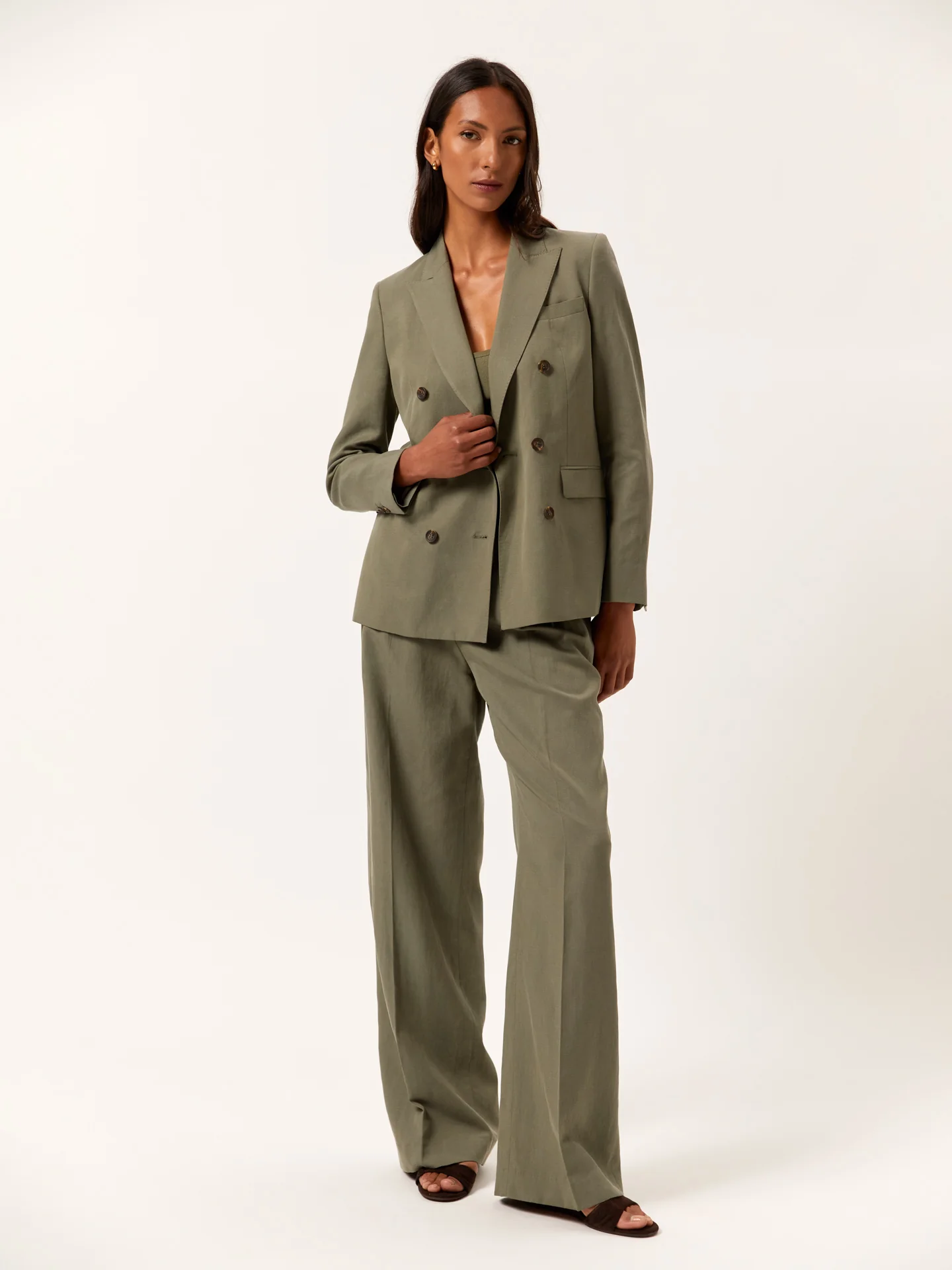 Double-Breasted Suit Blazer In Lyocell Linen & Cotton Blend - Image 2