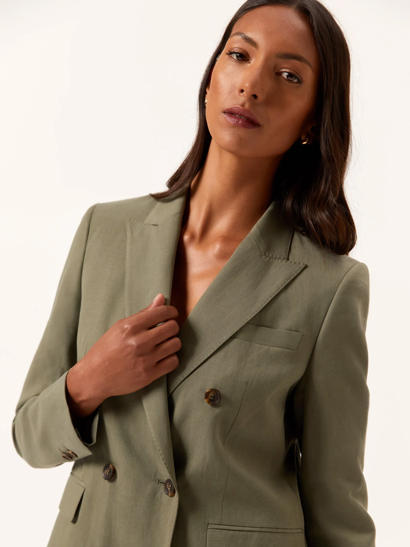 Double-Breasted Suit Blazer In Lyocell Linen & Cotton Blend - Image 4