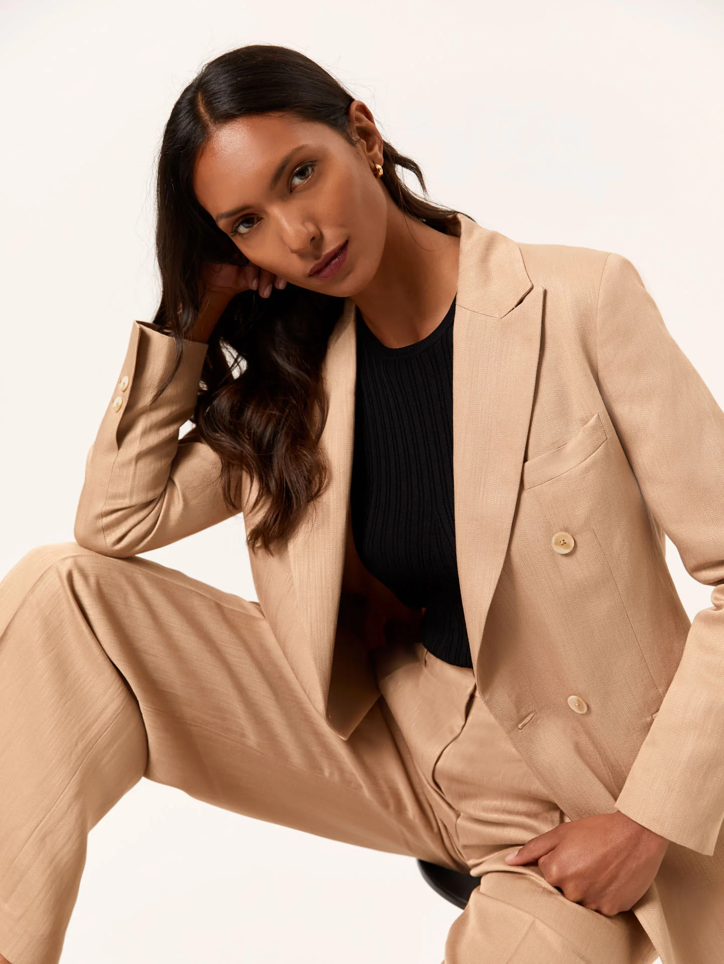 Double-Breasted Suit Blazer In Viscose & Linen Blend