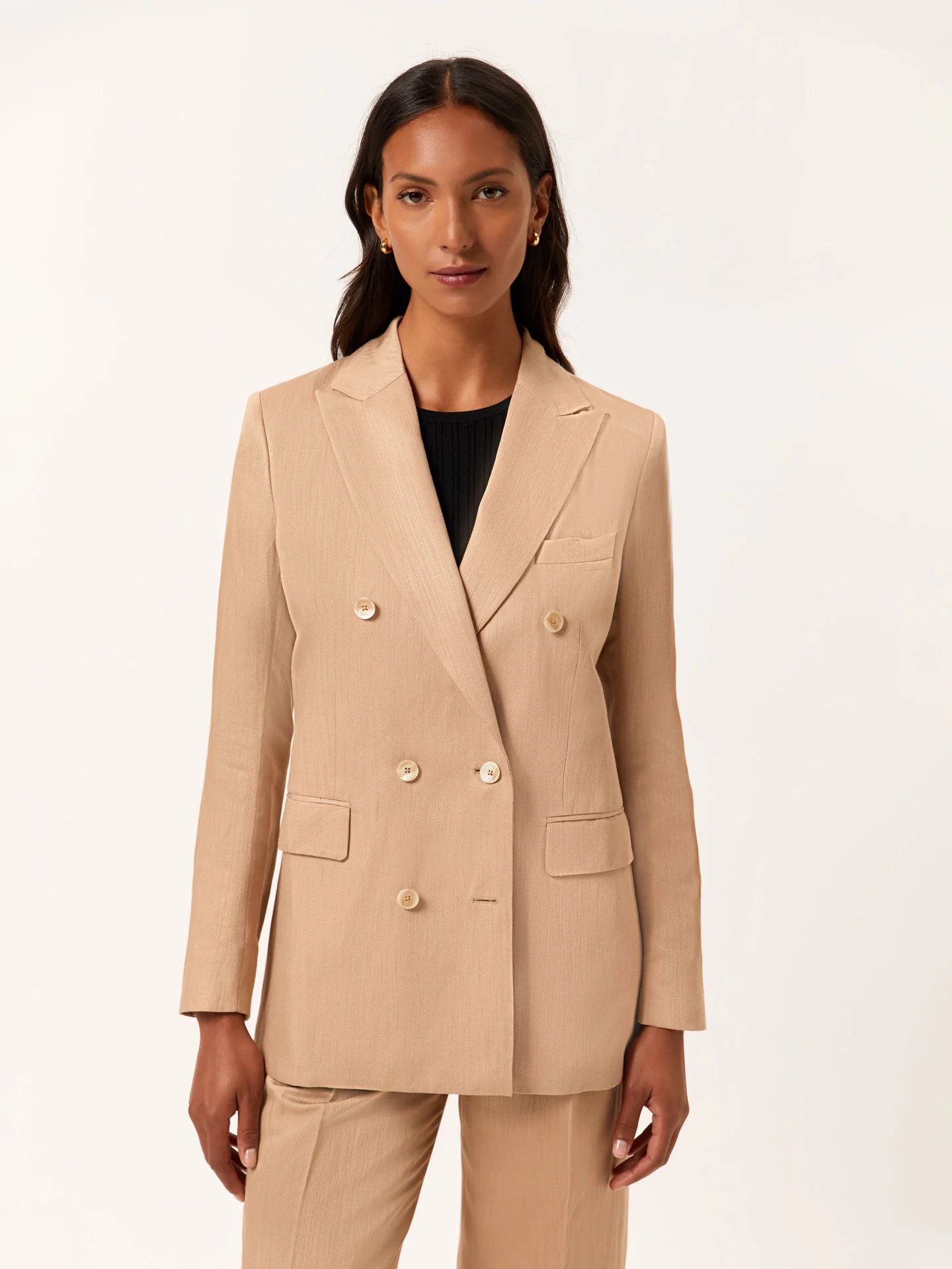 Double-Breasted Suit Blazer In Viscose & Linen Blend - Image 2