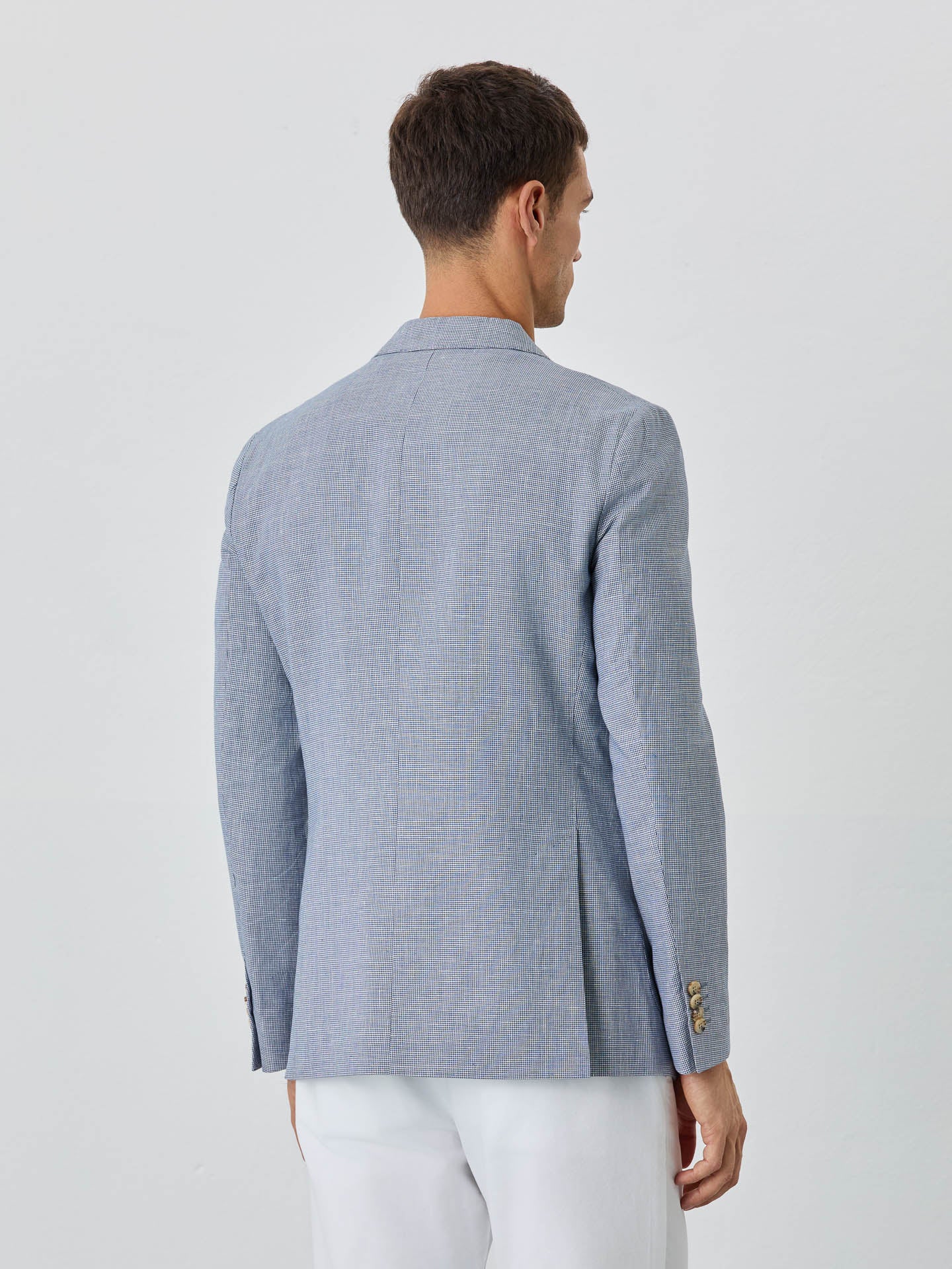 Half-Canvas Micro Houndstooth Blazer With Patch Pockets In Linen - Image 4