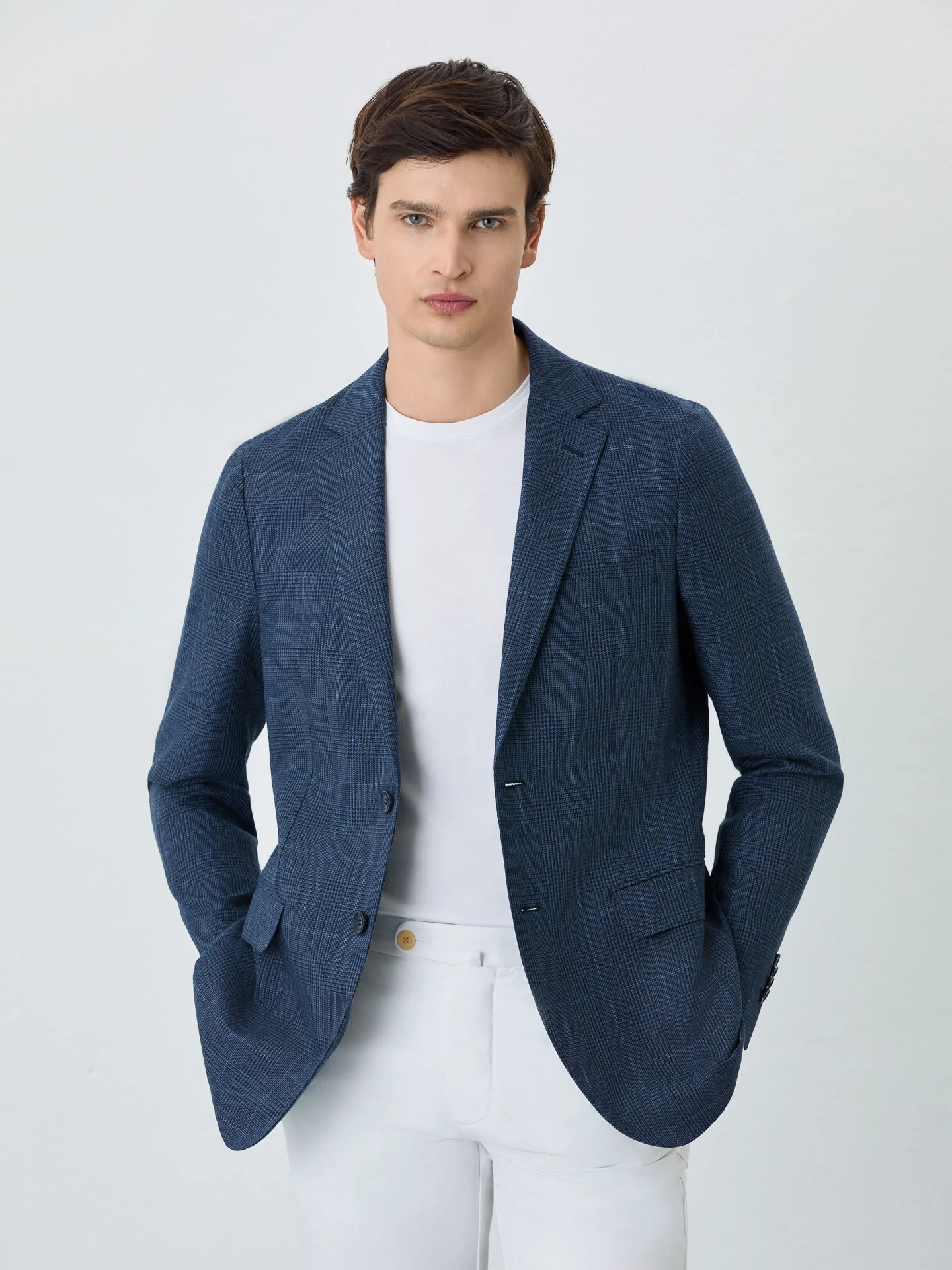 Half-canvas Prince Of Wales Blazer In Linen Blend - Image 2