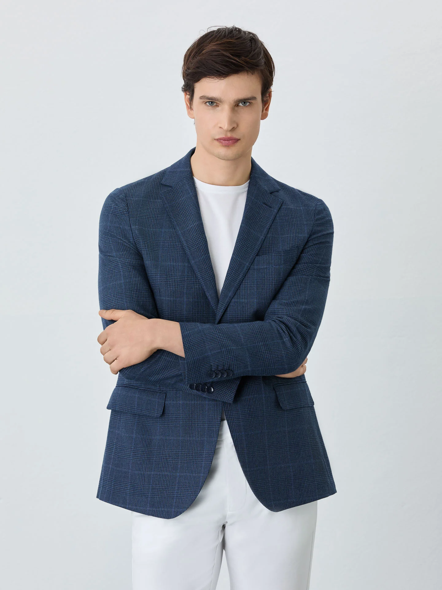 Half-canvas Prince Of Wales Blazer In Linen Blend - Image 4