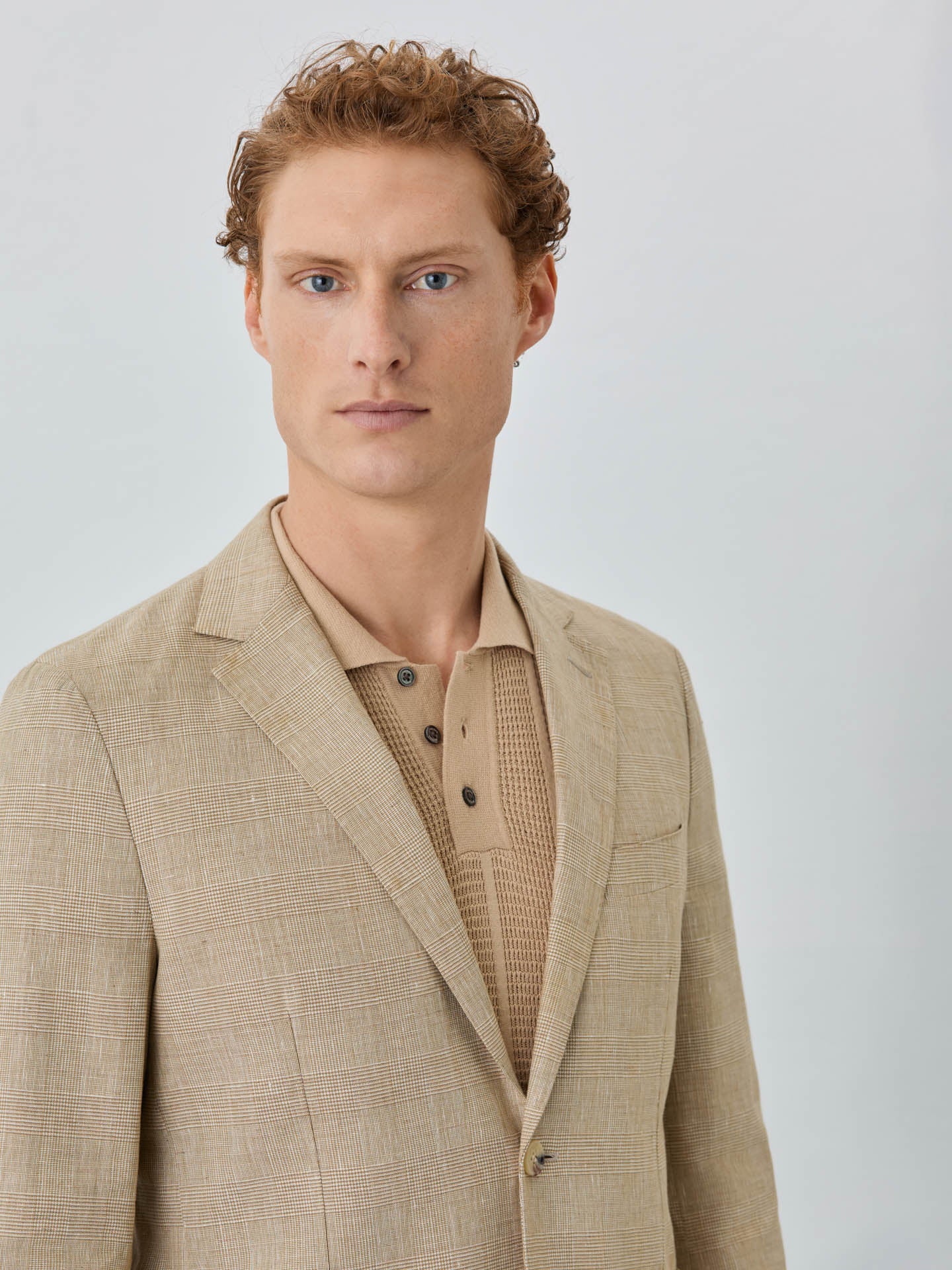 Half-Canvas Prince Of Wales Blazer In Linen Blend - Image 2