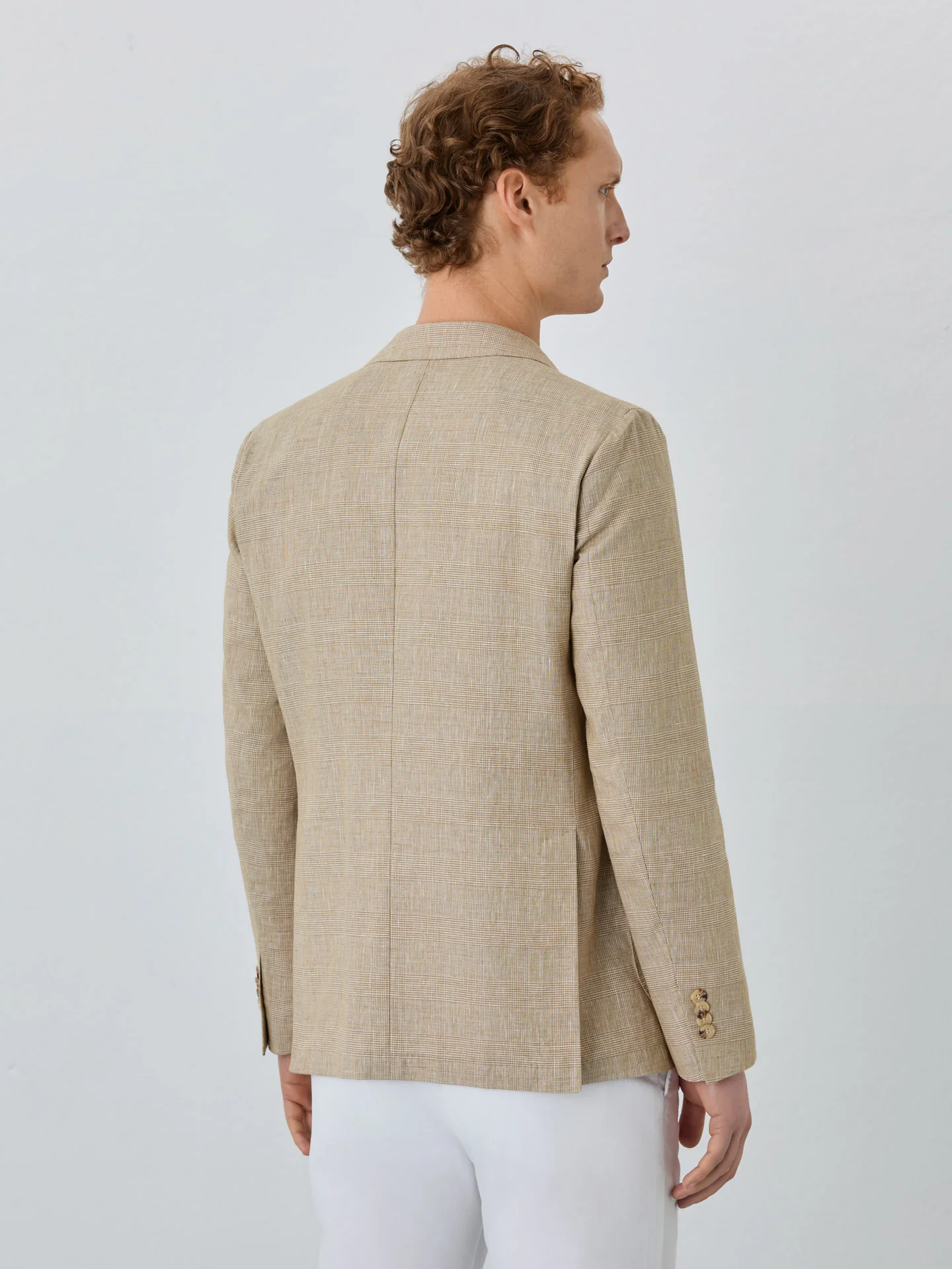 Half-Canvas Prince Of Wales Blazer In Linen Blend - Image 4