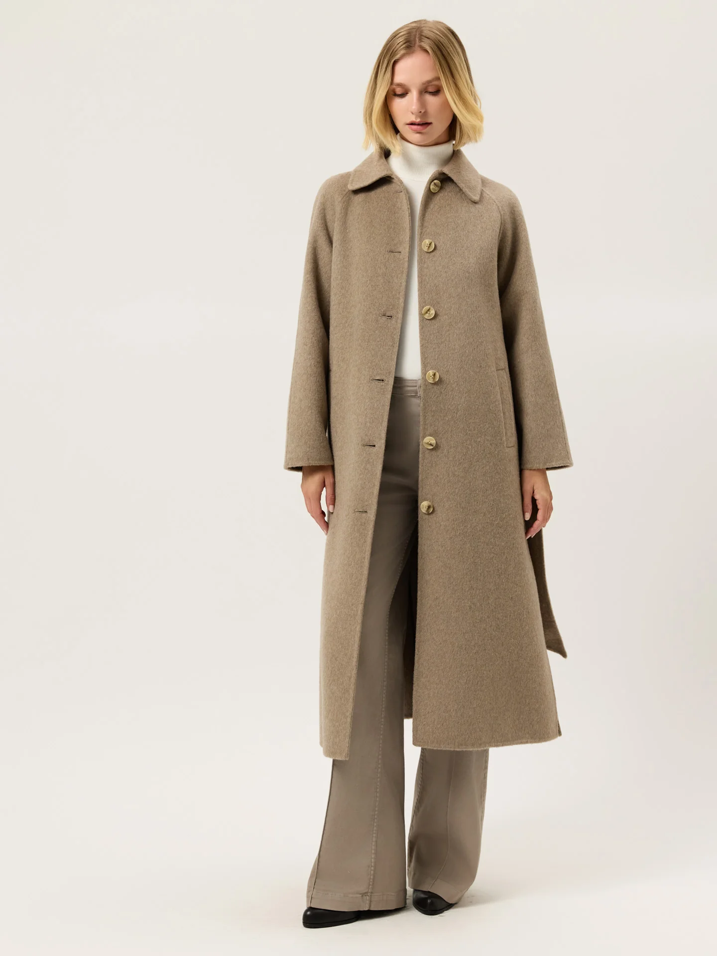 Handmade Overcoat In Wool and Tencel Blend With Belt - Image 3