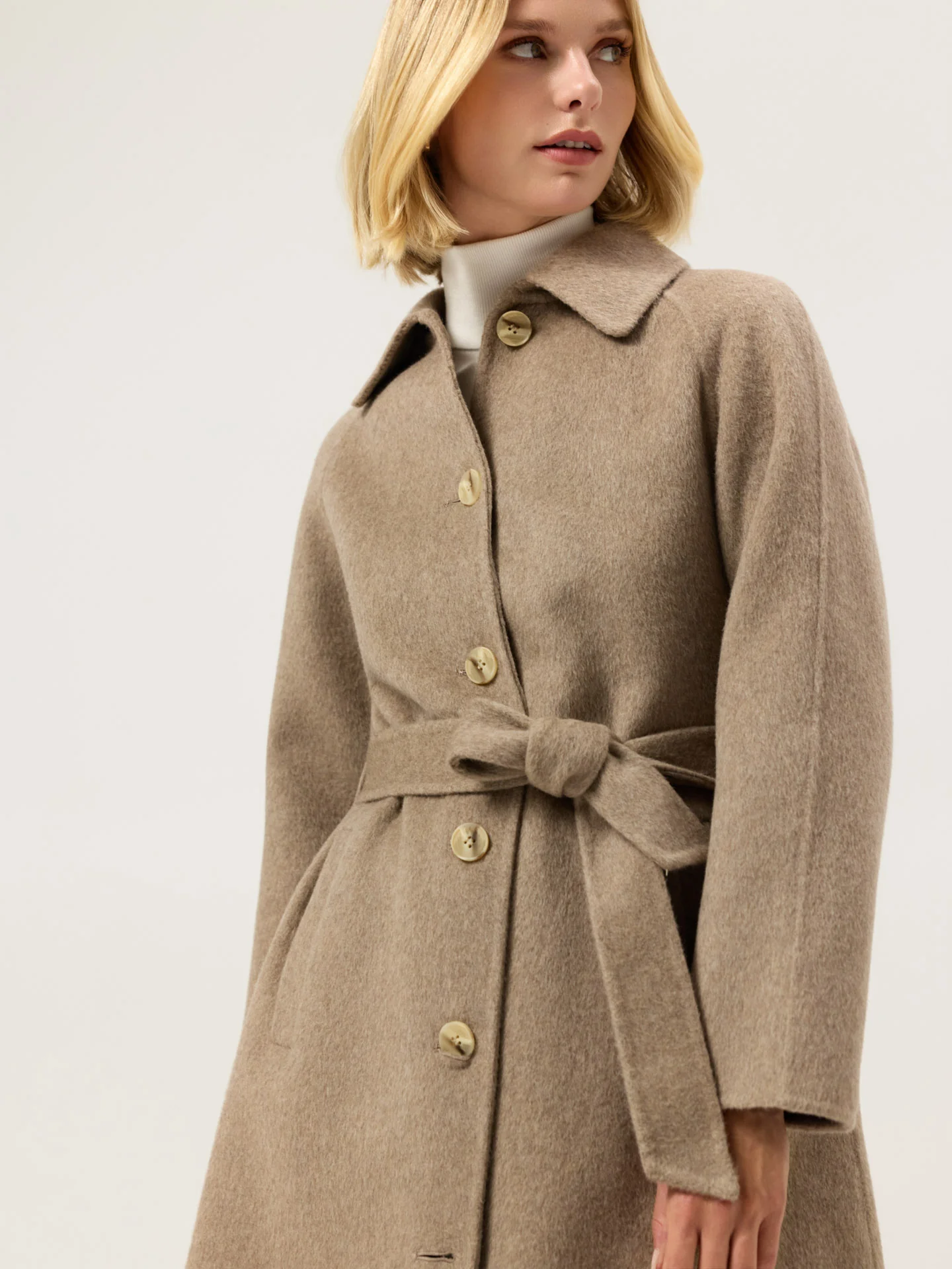 Handmade Overcoat In Wool and Tencel Blend With Belt - Image 5