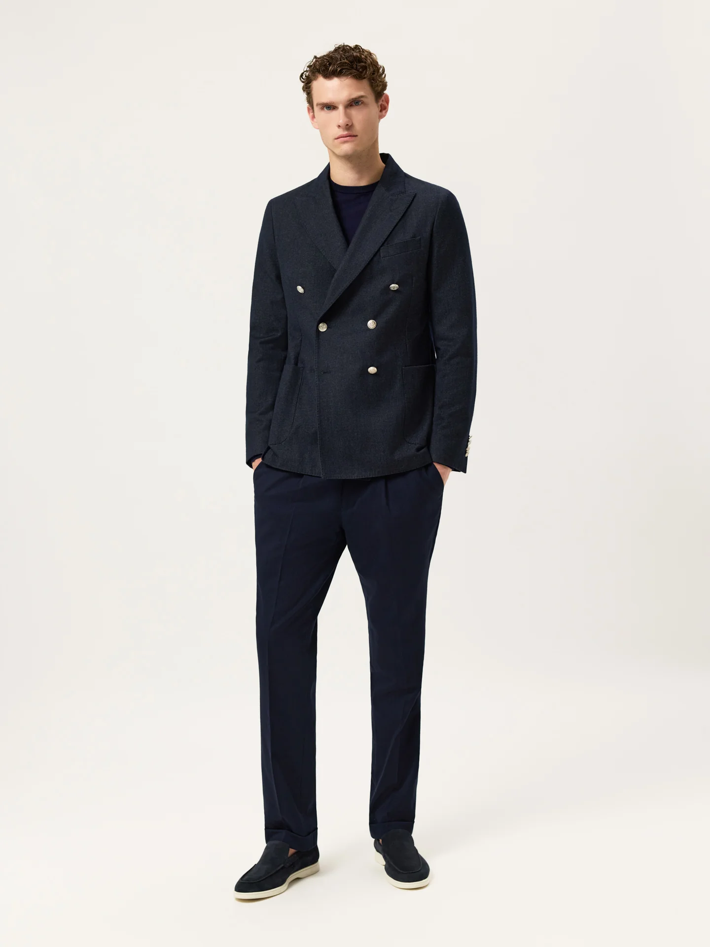 Italian Soft Flannel Double-Breasted Blazer