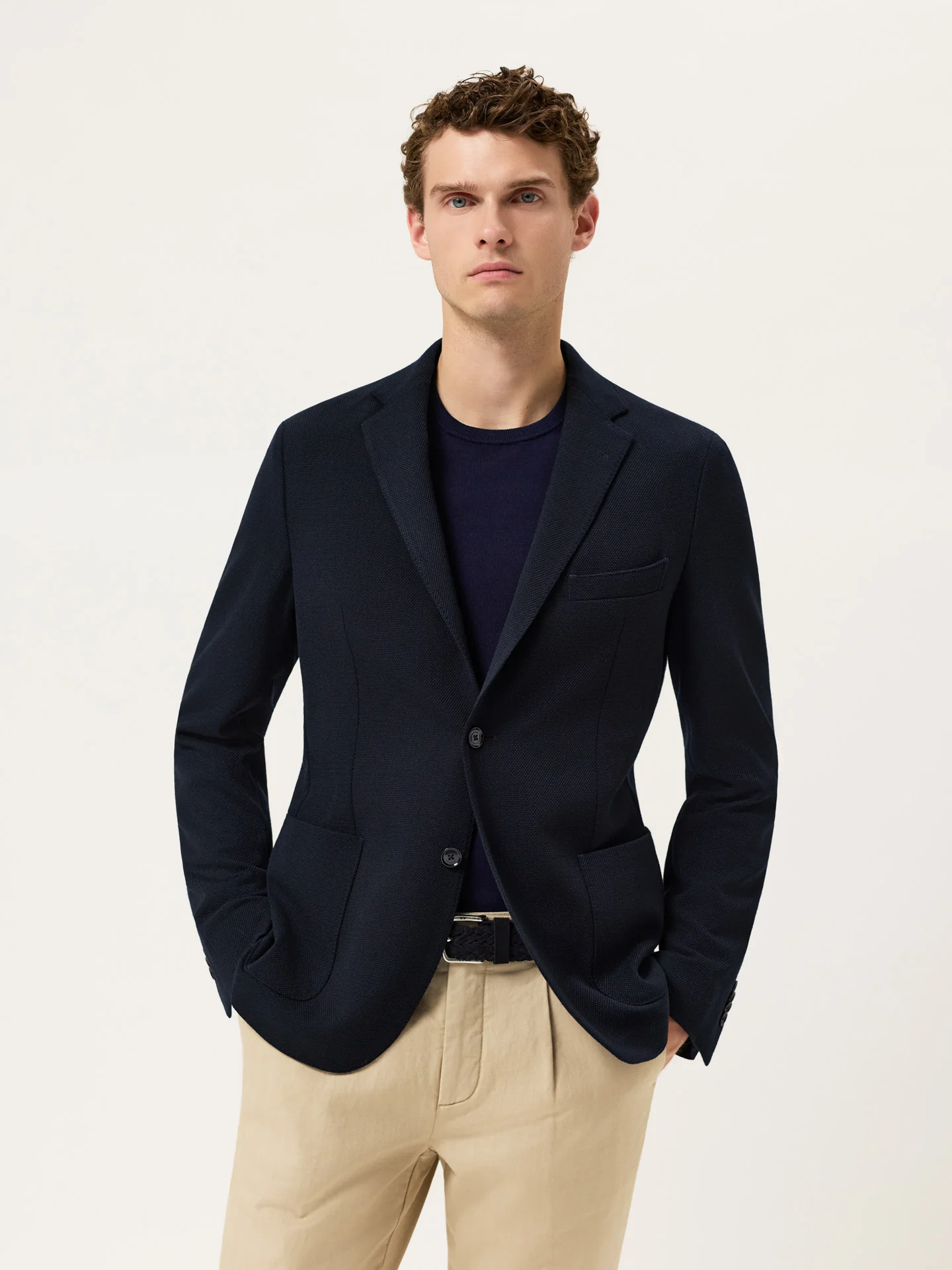 Italian Structured Knit Blazer In Wool Blend - Image 3