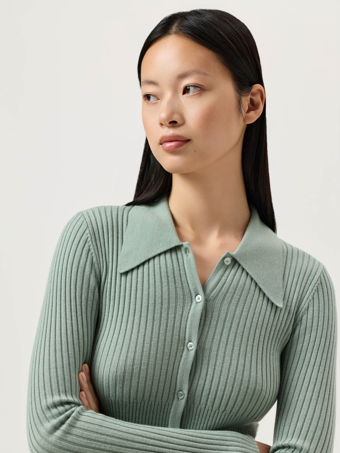 Long-Sleeve Polo Sweater With Big Collar In Extra Fine Merino Wool - Image 5