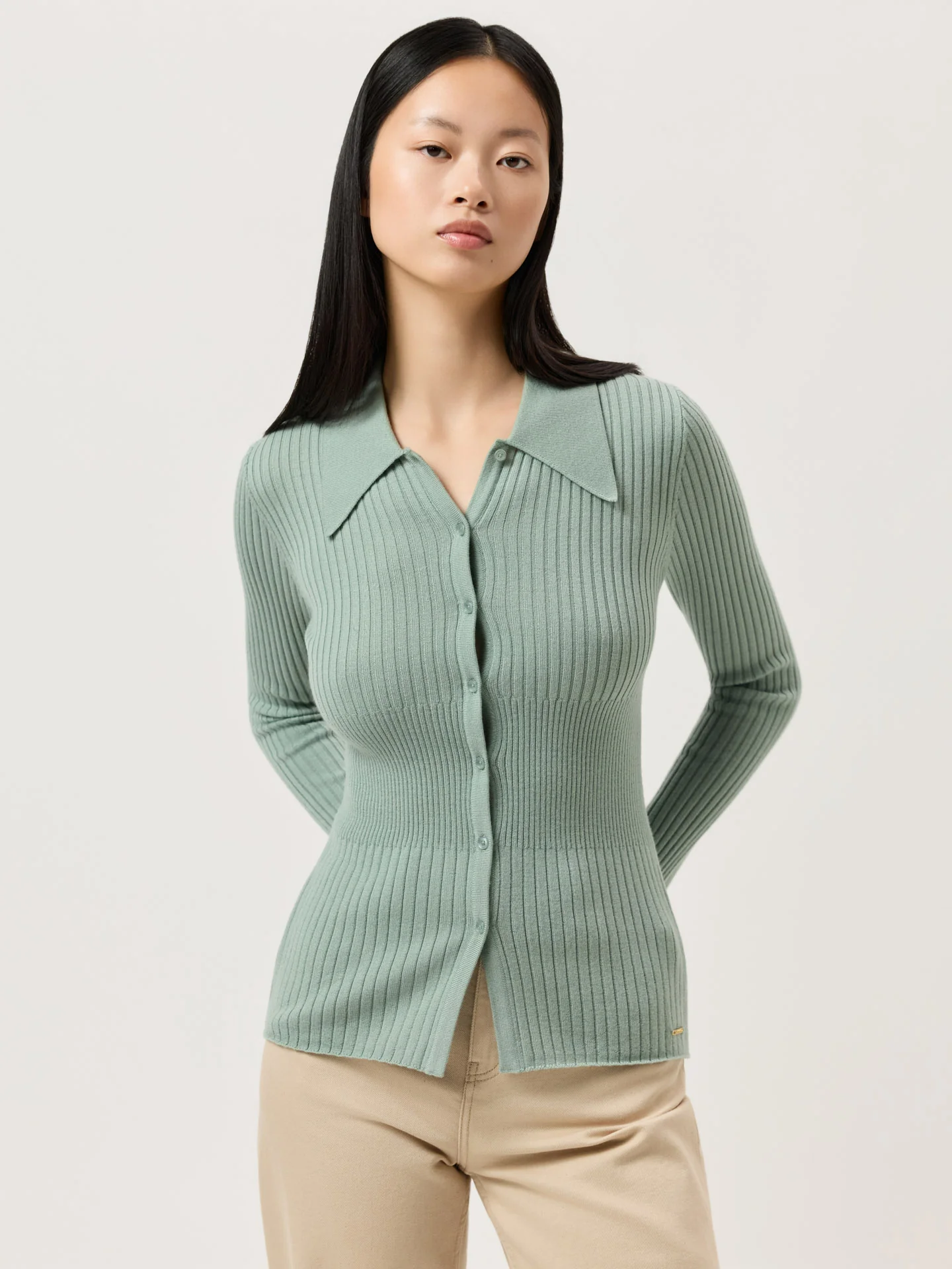 Long-Sleeve Polo Sweater With Big Collar In Extra Fine Merino Wool - Image 6