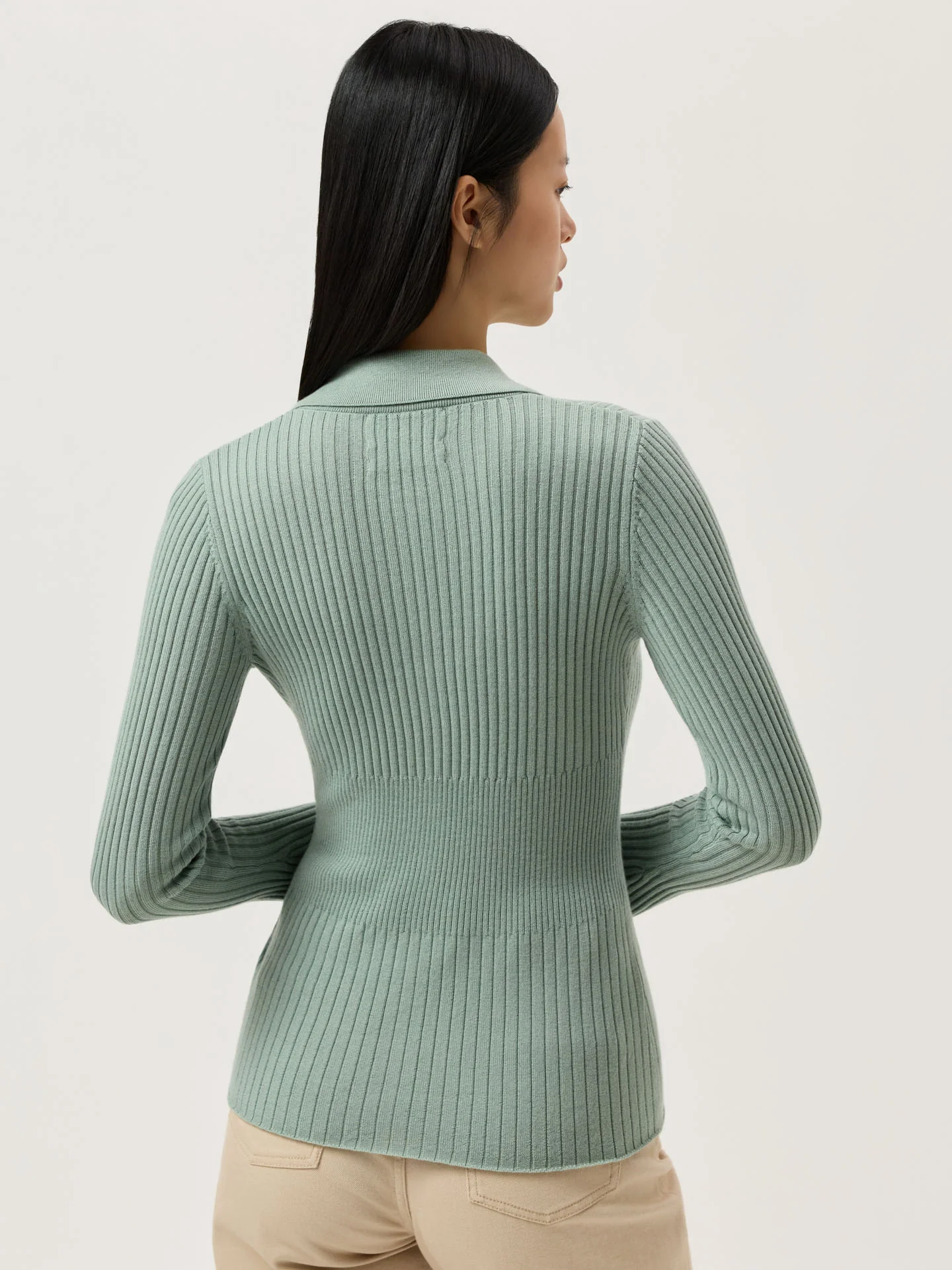 Long-Sleeve Polo Sweater With Big Collar In Extra Fine Merino Wool - Image 7