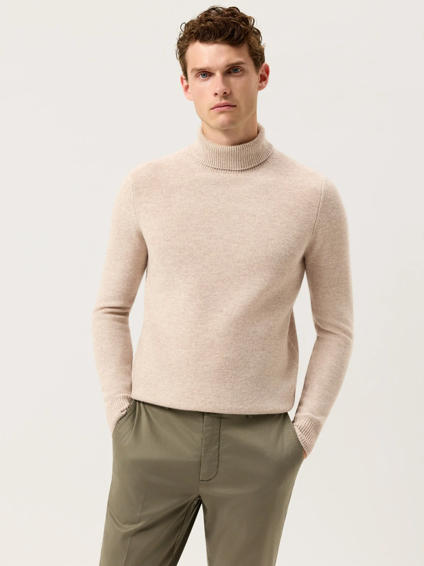 Long Sleeve Turtleneck Sweater With Fancy Stitch In Pure Lambswool - Image 6