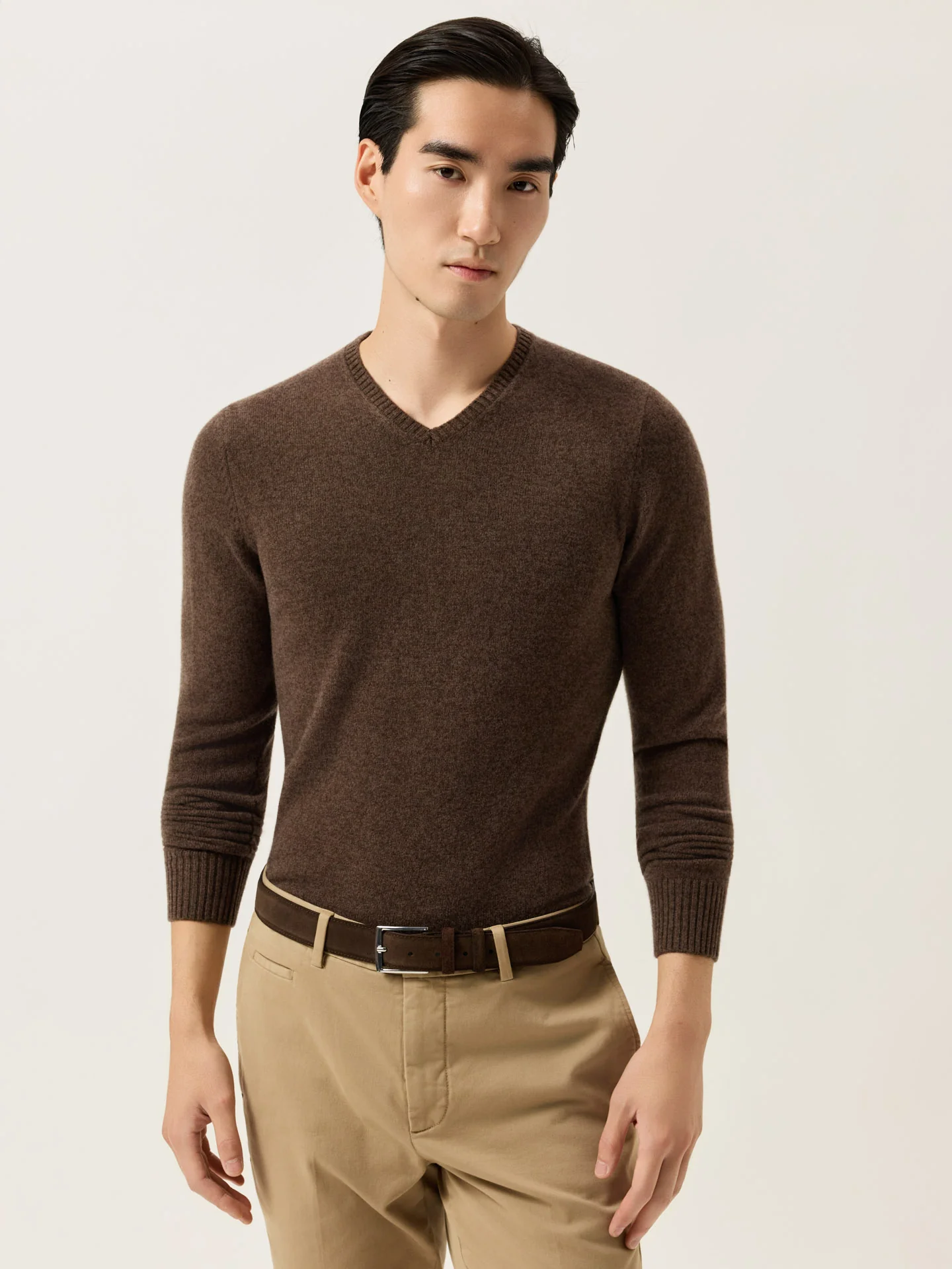 Long Sleeve V-Neck Sweater In Pure Lambswool