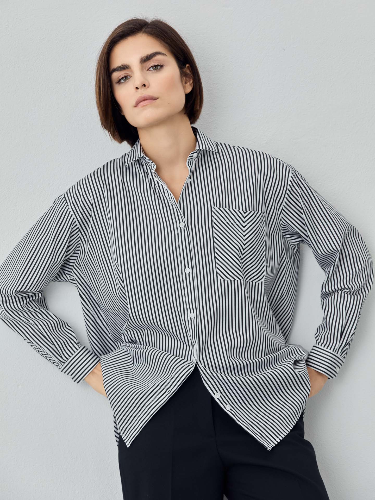 Loose Fit Striped Cotton Shirt with Pocket