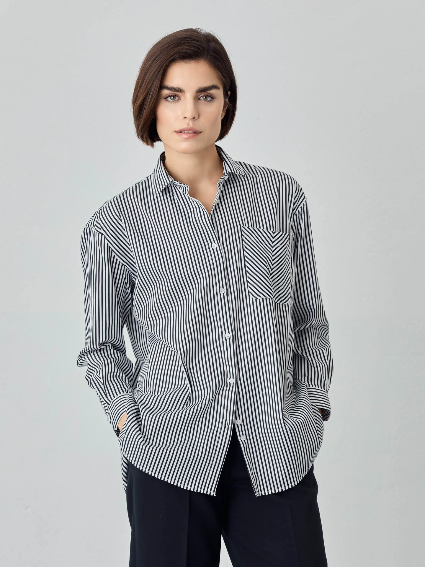 Loose Fit Striped Cotton Shirt with Pocket - Image 2