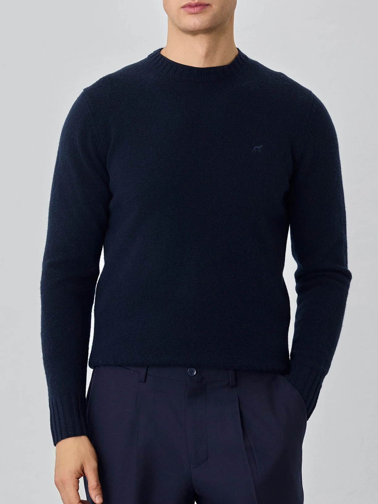 Machine Washable Crew Neck Sweater With Long Sleeves In Lambswool