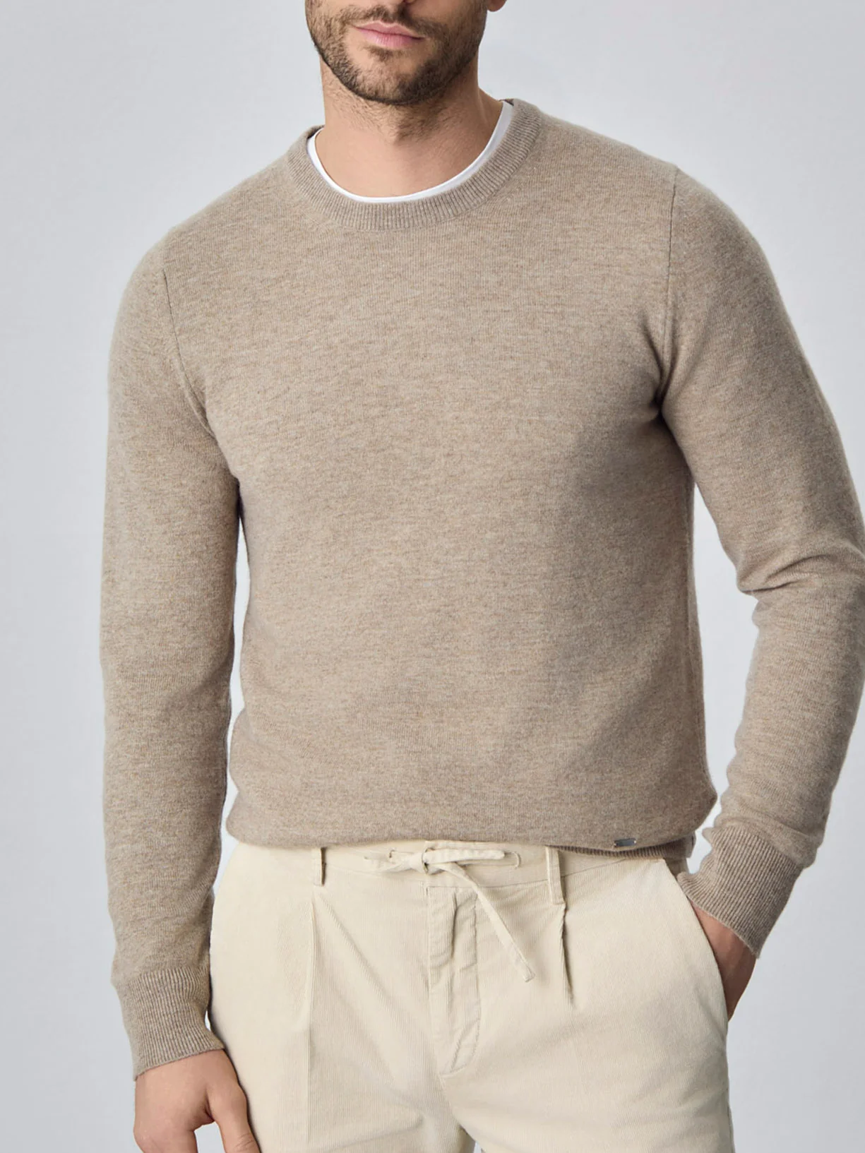Machine Washable Crew Neck Sweater With Long Sleeves In Lambswool Blend