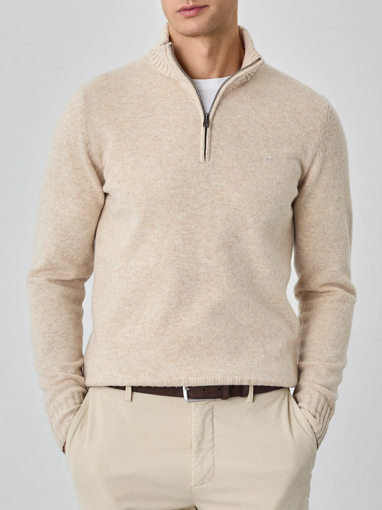 Machine Washable Half-Zip Sweater With Long Sleeves In Lambswool - Image 5