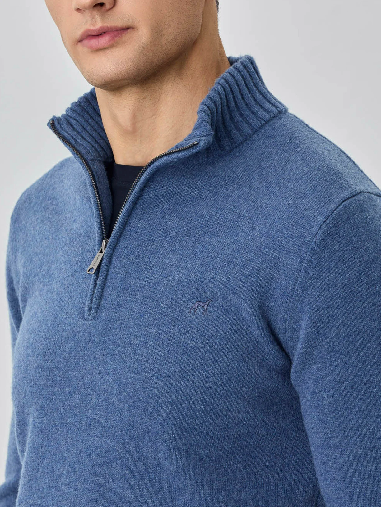 Machine Washable Half-Zip Sweater With Long Sleeves In Lambswool - Image 9