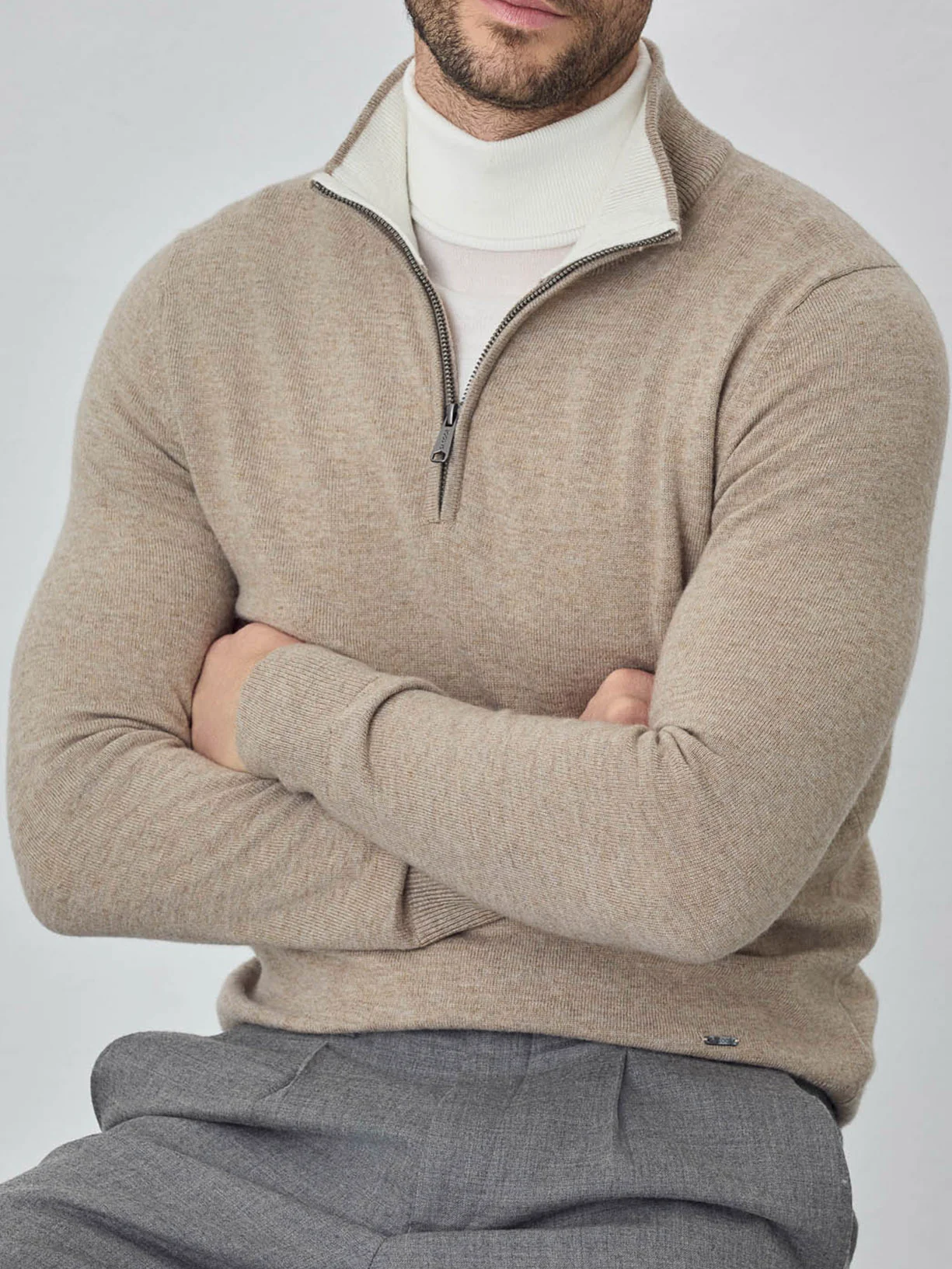 Machine Washable Half-Zip Sweater With Long Sleeves In Lambswool Blend