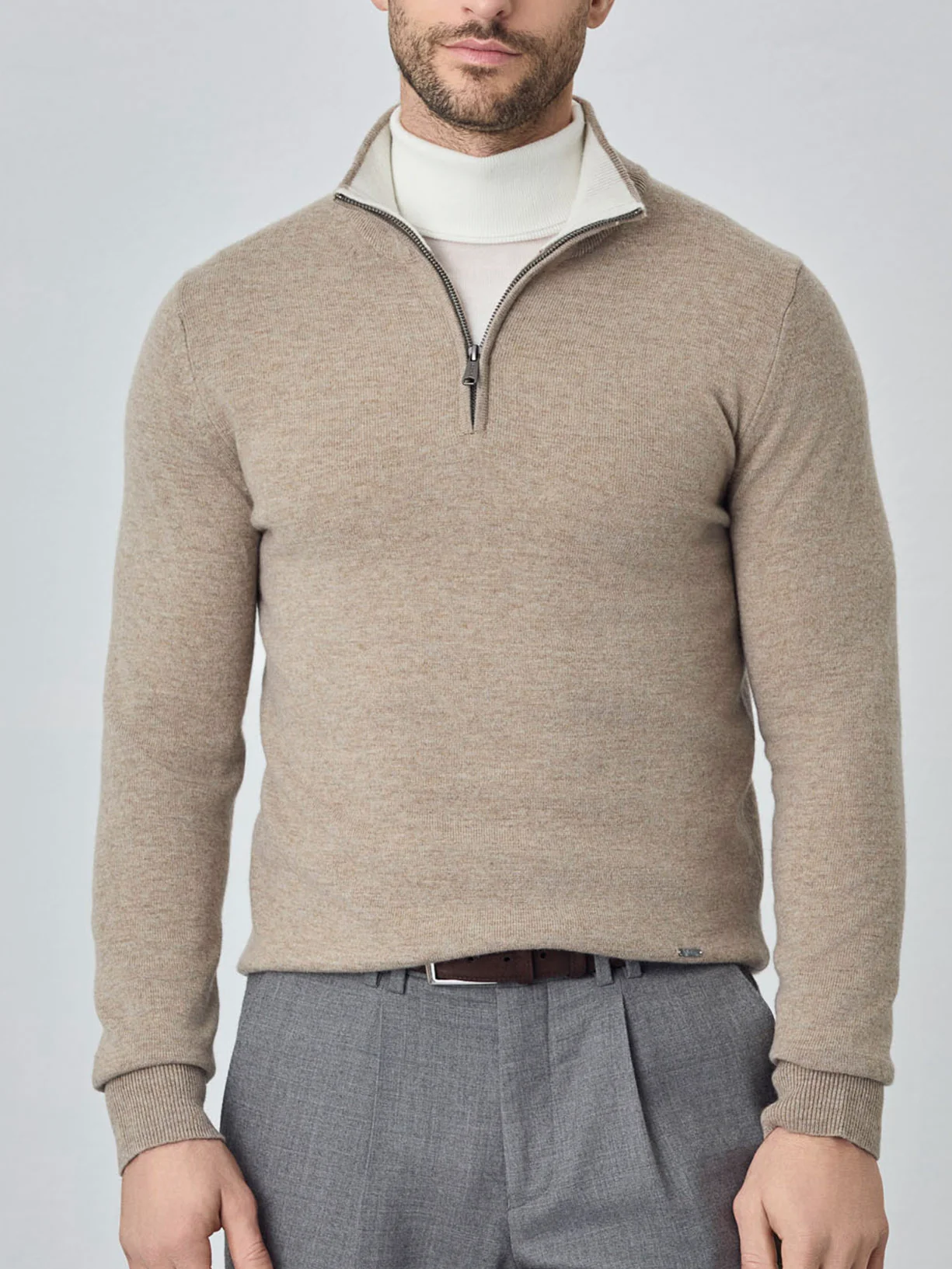 Machine Washable Half-Zip Sweater With Long Sleeves In Lambswool Blend - Image 2