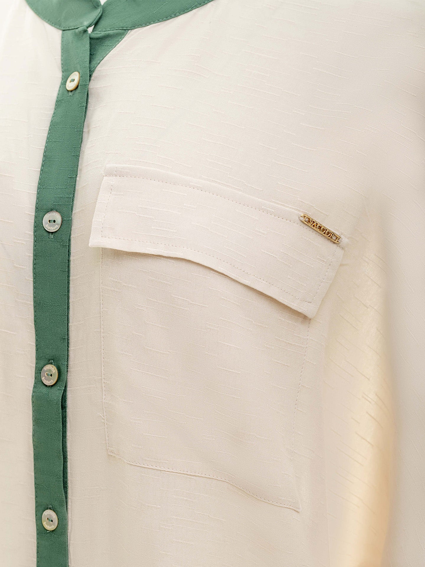 Mao Open Collar Blouse In Rayon Rustic Fabric - Image 4