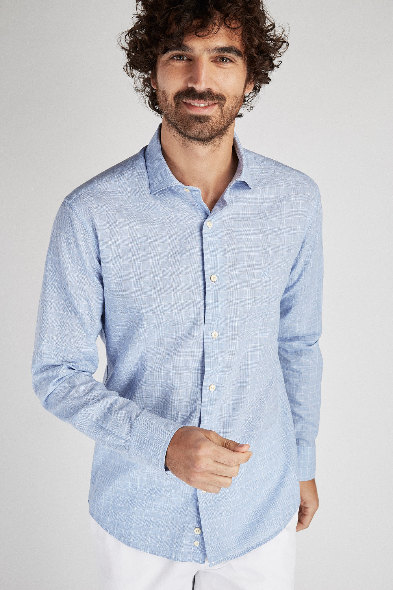 Men's Slim Fit Sport Shirt in Linen and Cotton - Image 2