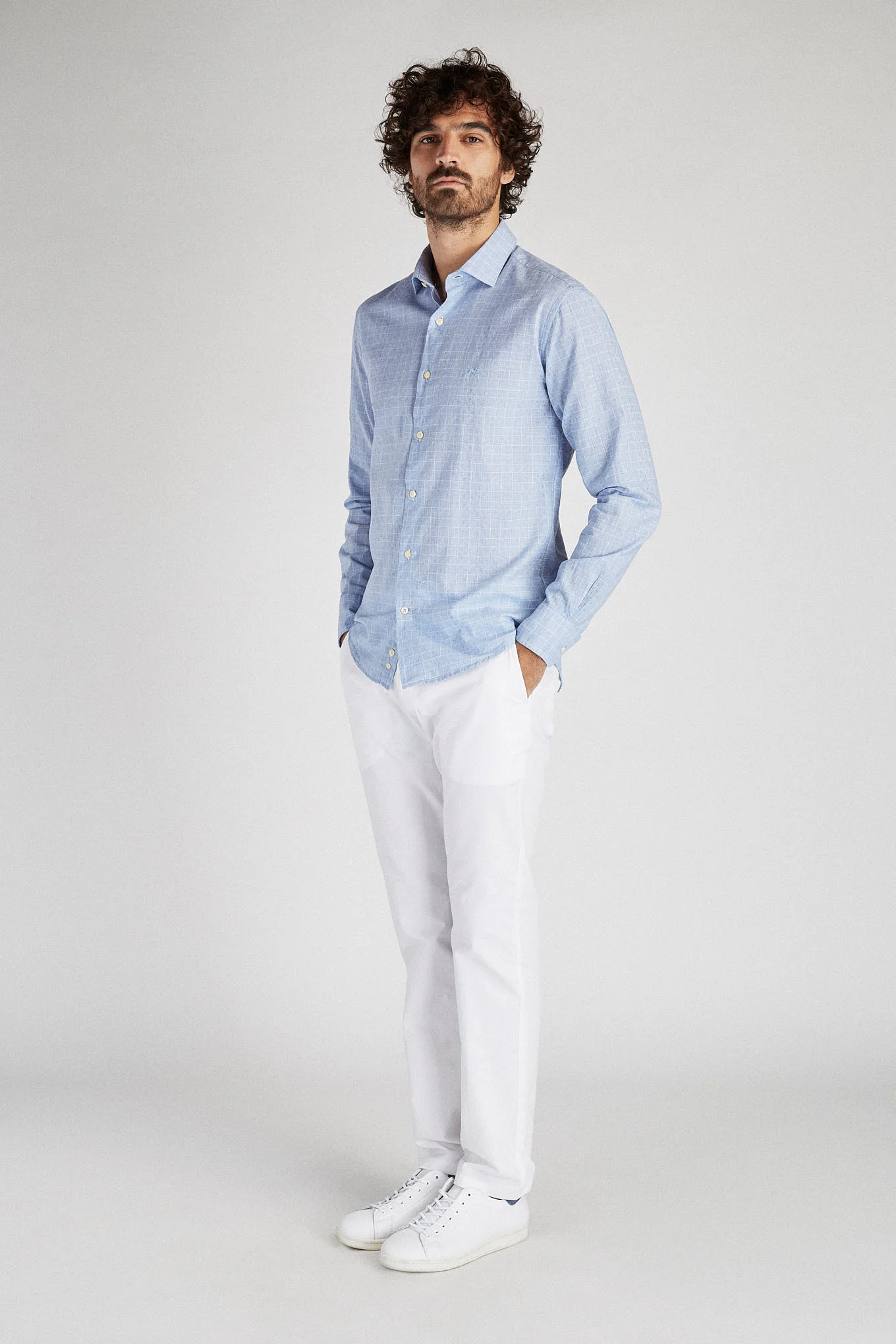 Men's Slim Fit Sport Shirt in Linen and Cotton - Image 4