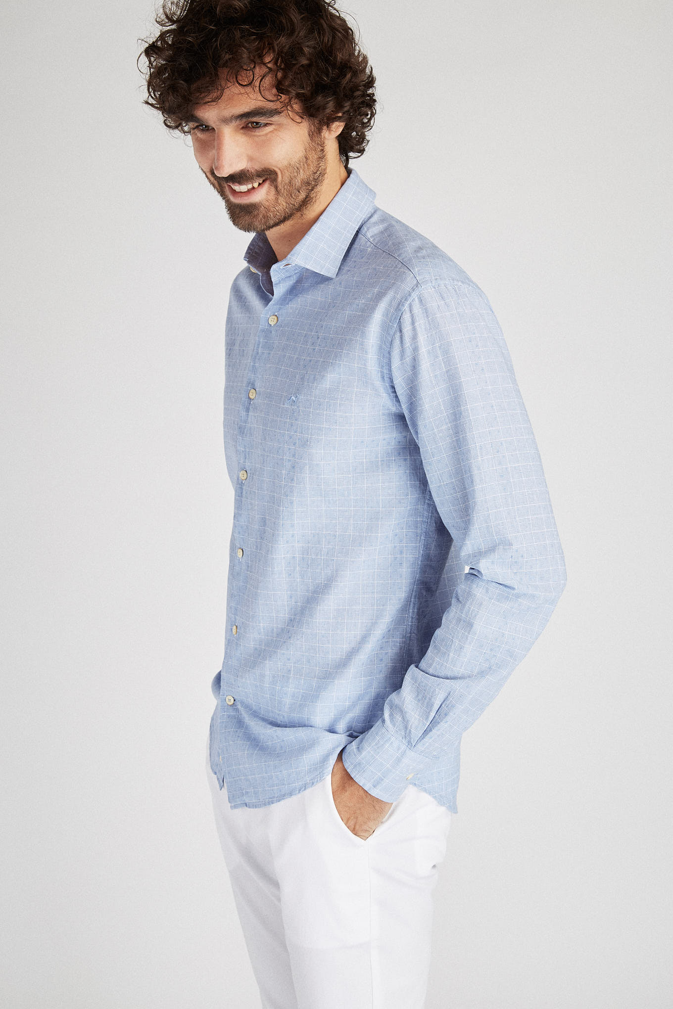 Men's Slim Fit Sport Shirt in Linen and Cotton - Image 5