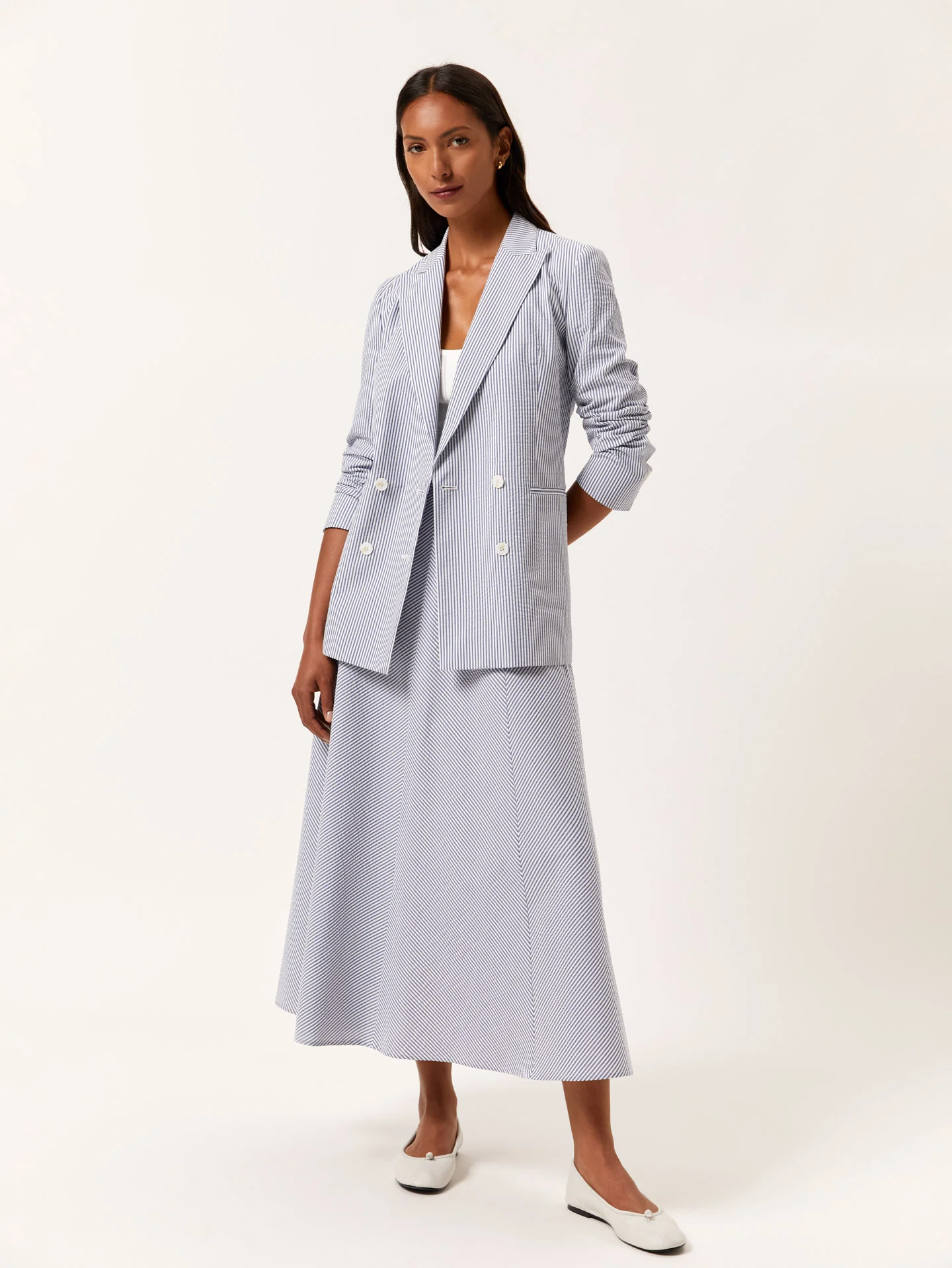 Midi Skirt In Cotton Blend Striped Seersucker