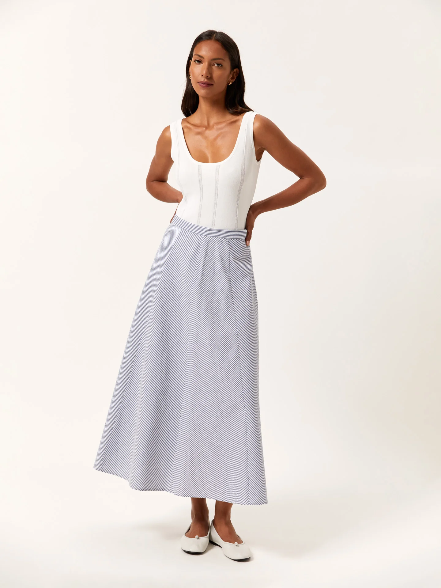 Midi Skirt In Cotton Blend Striped Seersucker - Image 2