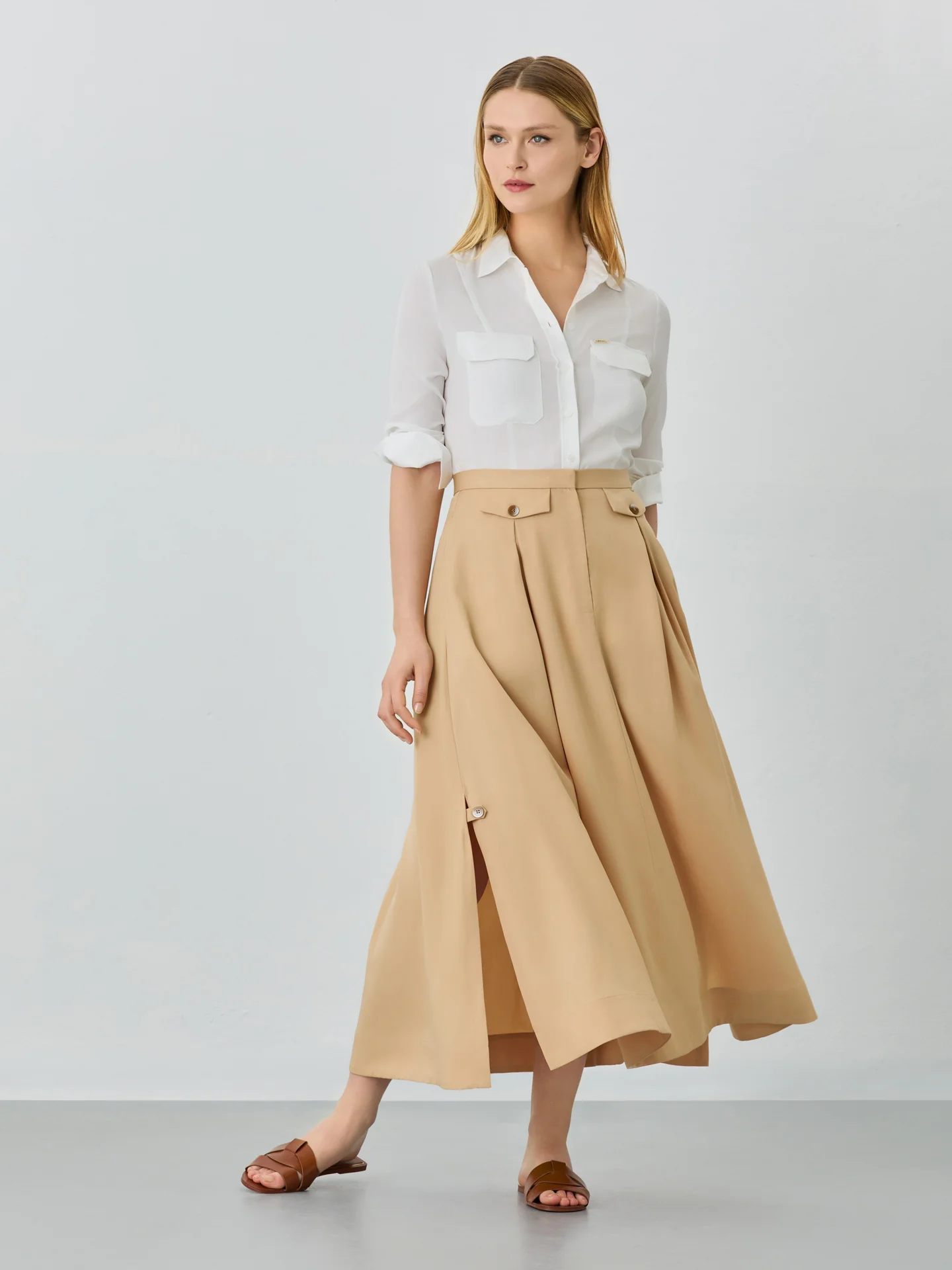 Midi Skirt In Tencel With Slits